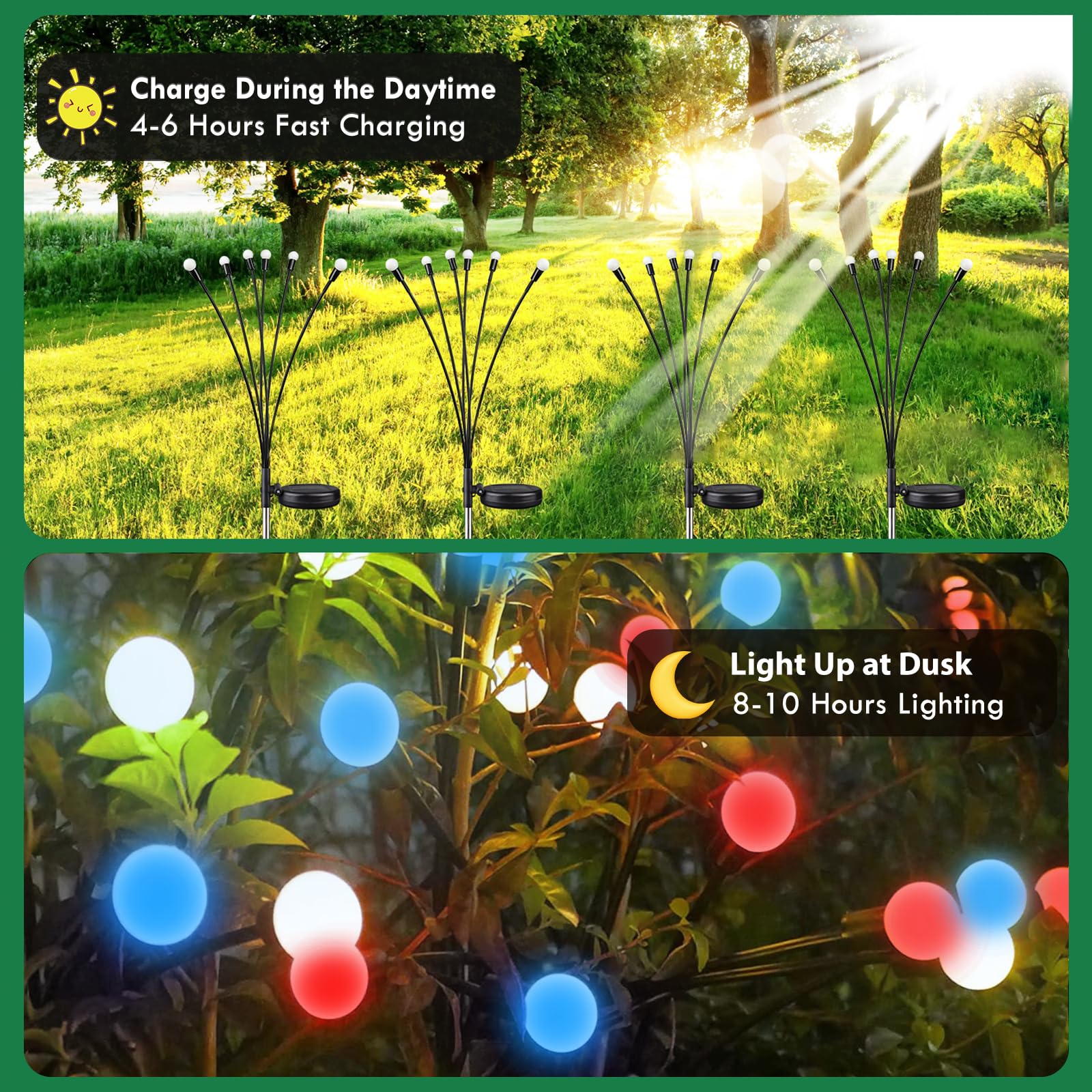 6-Pack Solar Garden Lights, 48 LED Firefly Lights Solar Outdoor (Sway by Wind), Waterproof Swaying Solar Lights for Outside Fairy Garden Decor Yard Patio Pathway Landscape Decorations (Warm White)