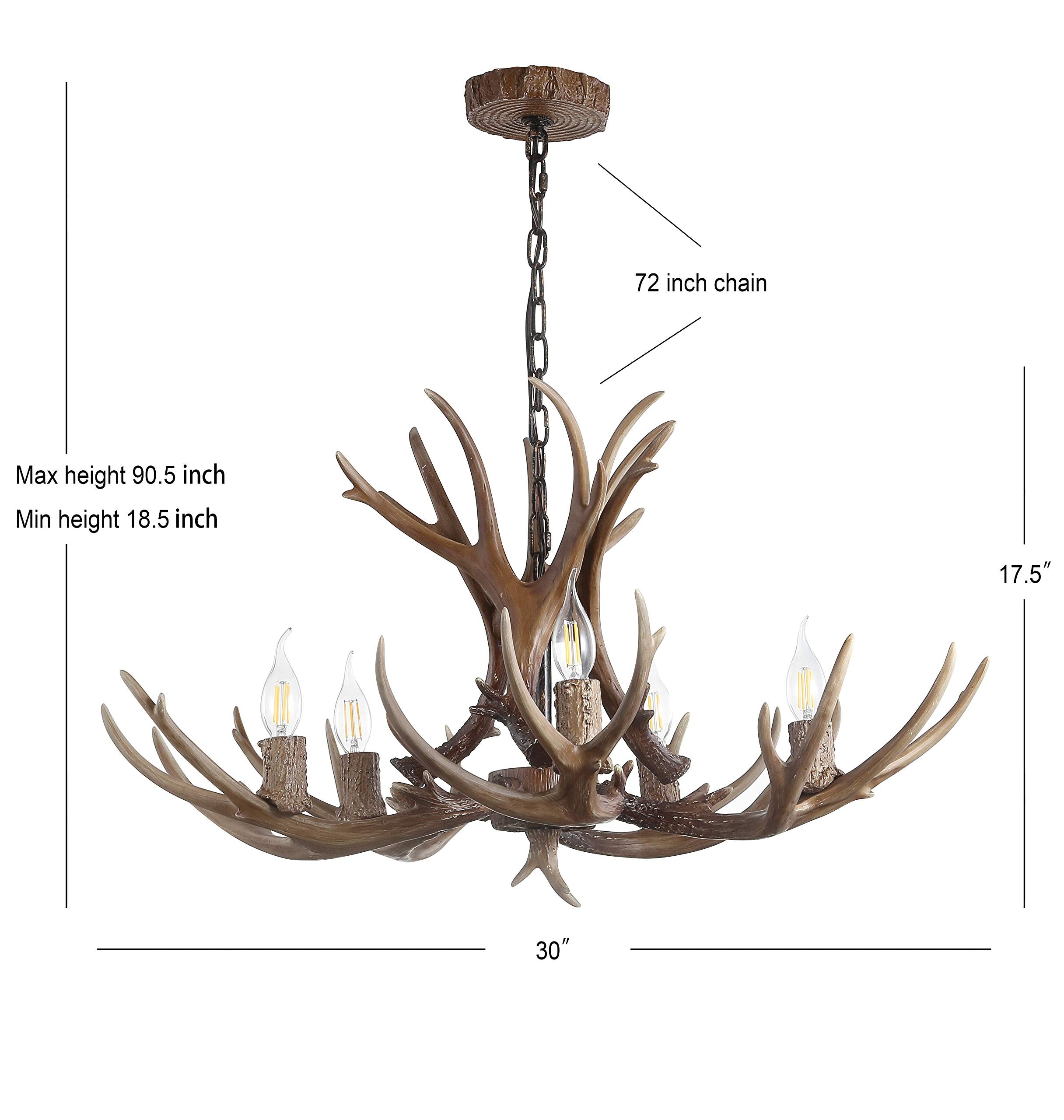 30" Adjustable Resin Antler 5-Light LED Chandelier, Glam, Rustic,Cottage,Transitional, Dimmable Dining Room, Living Room, Kitchen, Foyer, Bedroom, White