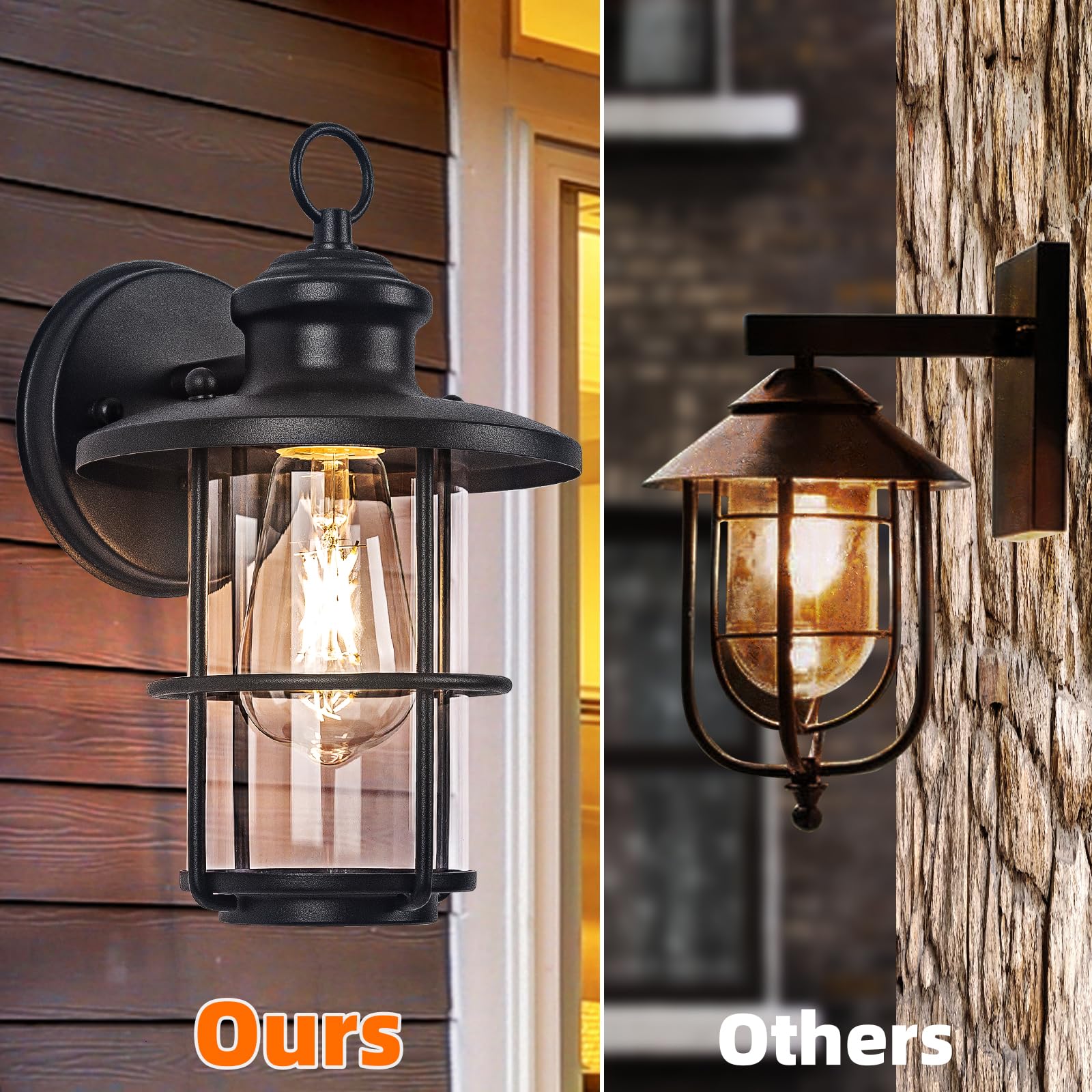 Outdoor Light Fixture 2 Packs, Exterior Waterproof Wall Sconce Light Fixtures, Outdoor Wall Lighting with Clear Glass Shade, Anti-Rust Porch Lights for Outdoor with E26 Base