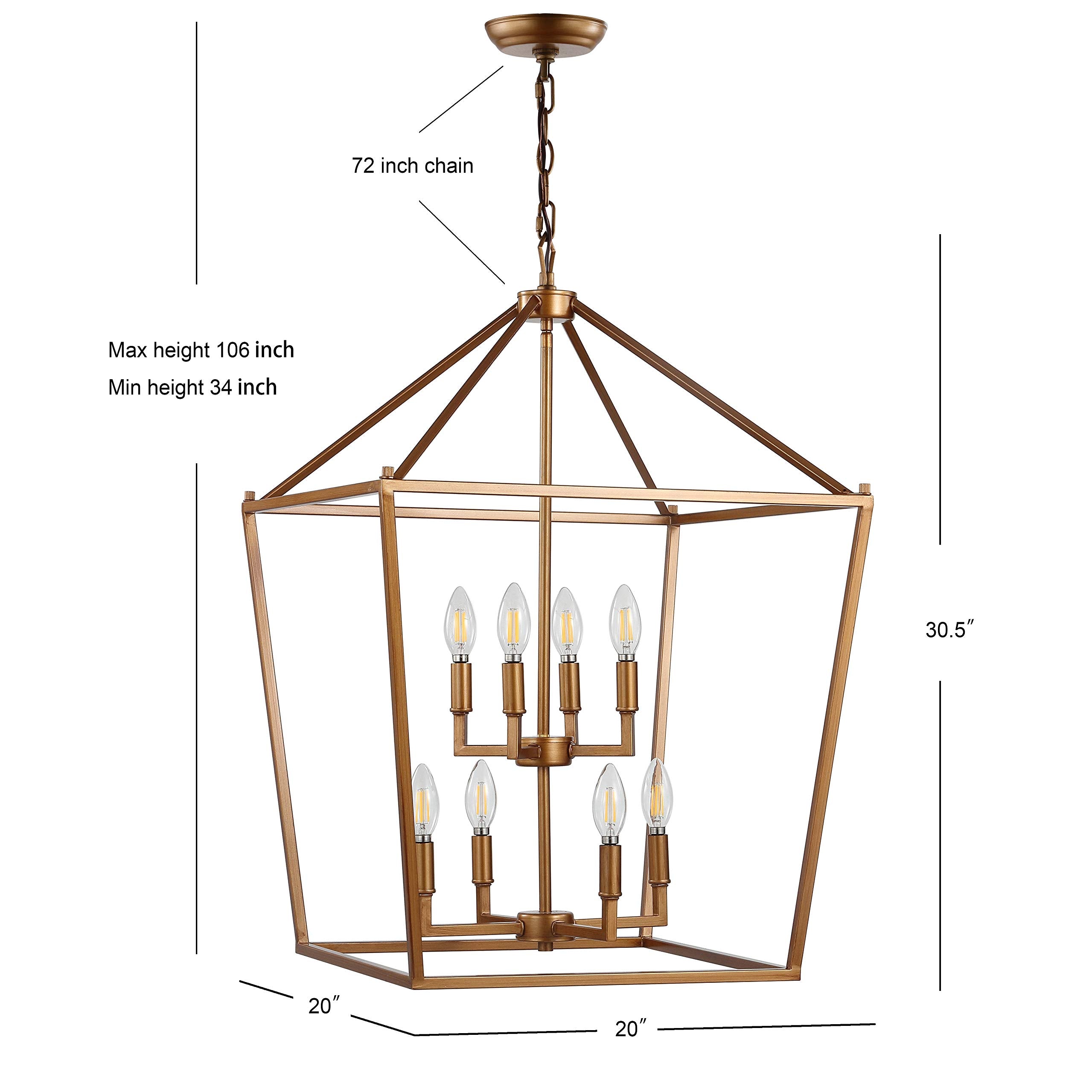 Lantern Dimmable Adjustable Metal LED Pendant Classic Traditional Farmhouse Dining Room Living Room Kitchen Foyer Bedroom Hallway, 10 in, Antique Gold