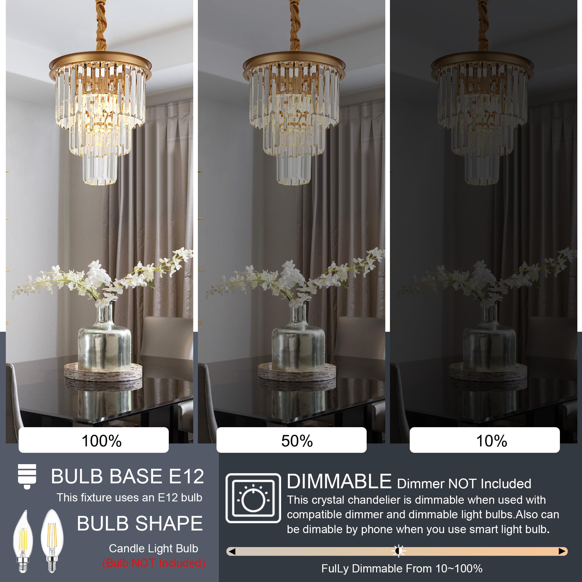 Gold Crystal Pendant Light Mini Modern Luxury Crystal Pendant Light Perfect for Dining Room, Bedroom, Kitchen, Living Room 3-Pack