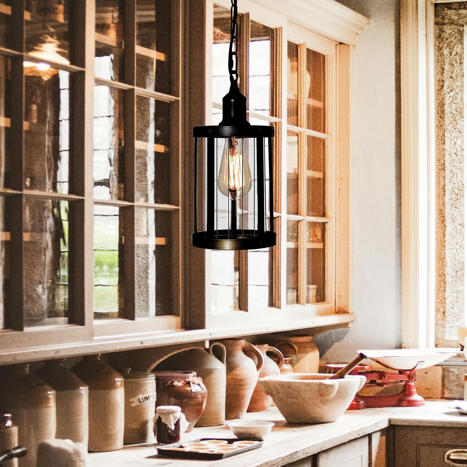 Pendant Lighting for Kitchen Island,Farmhouse Pendant Light,Kitchen Pendant Lighting Over Island,Kitchen Lights Ceiling,Oil Rubbed Bronze Light Fixtures Rustic Vintage Style with Glass Cage Shade