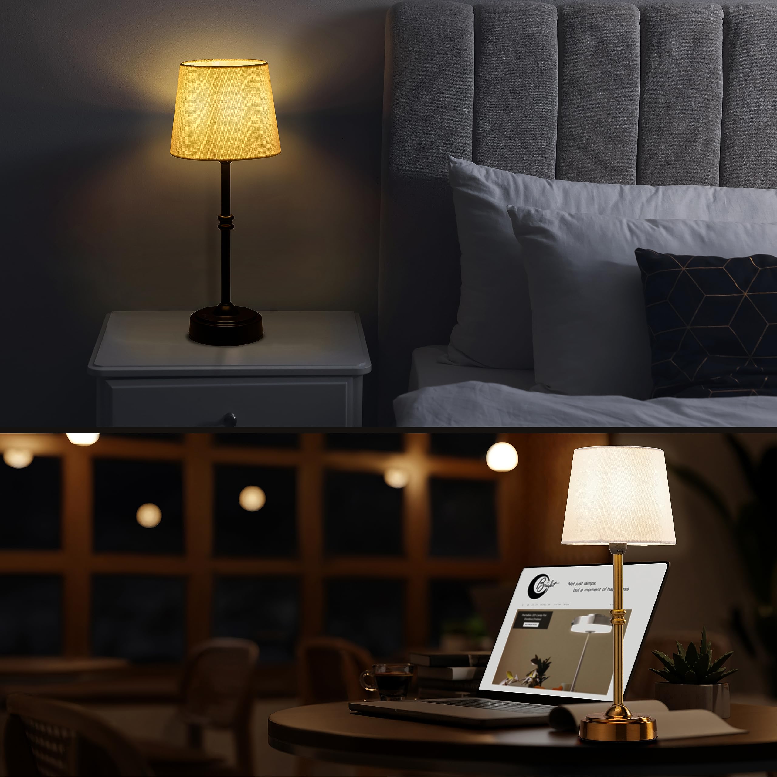 Cordless LED Table Lamp with Dimmer, Built-in Rechargeable Battery, 3-Level Brightness, Patio Table Lamp, Bedside Night Lamp, Ambient Light for Restaurant, Antique Brass