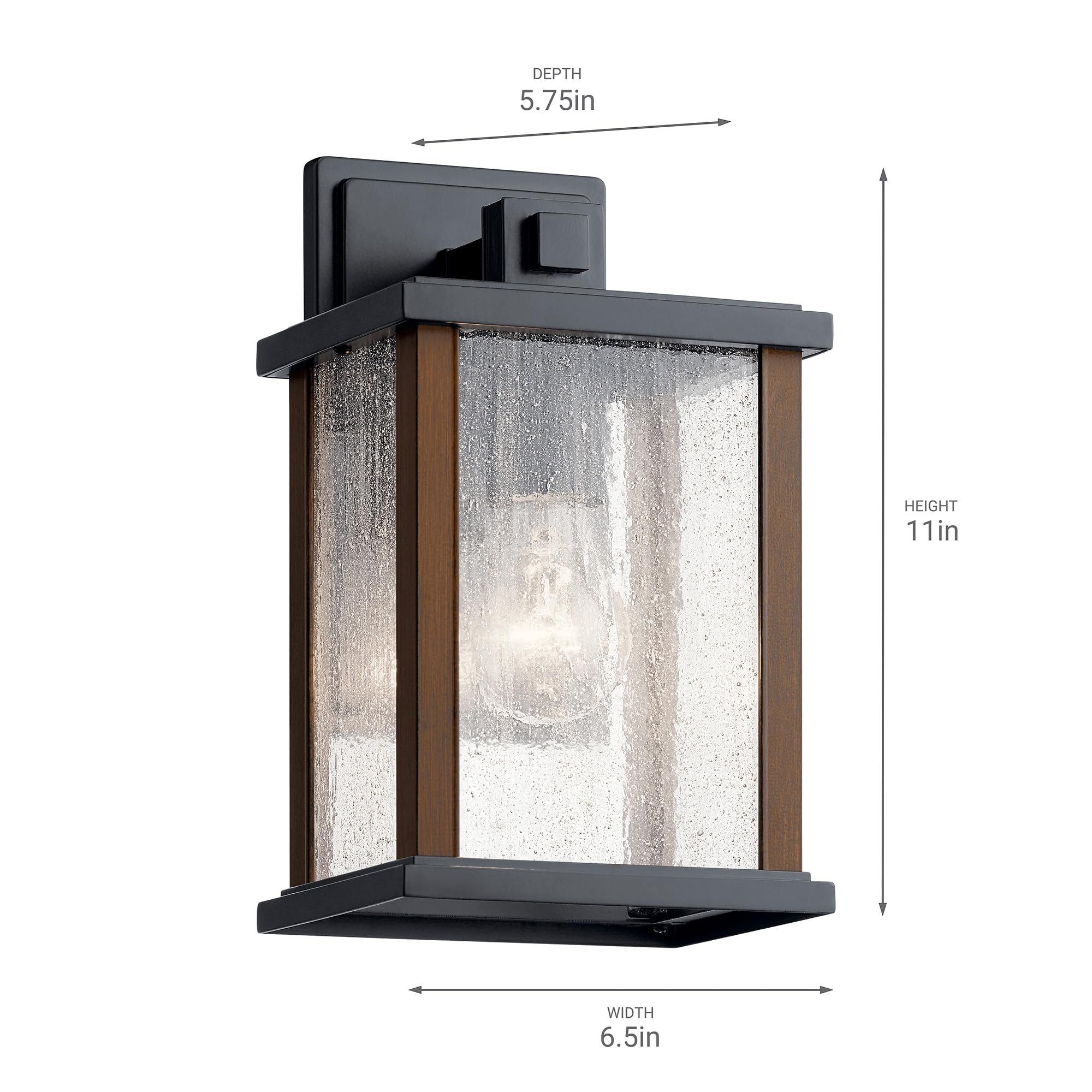 12.75" Outdoor Wall Light in Black, 1-Light Exterior Wall Sconce with Clear Ribbed Glass, (12.75" H x 7.5" W), 59017BK