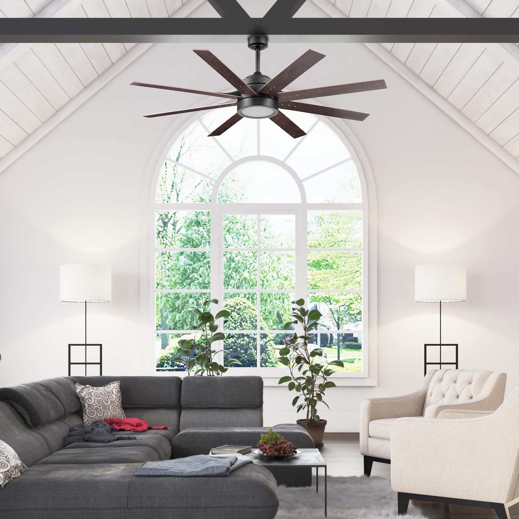 Ceiling Fans Xerxes, 62 Inch Contemporary LED Ceiling Fan with Light and Remote Control, 8 Blades with Dual Finish, Reversible Motor - 51628-01 (Brushed Nickel)