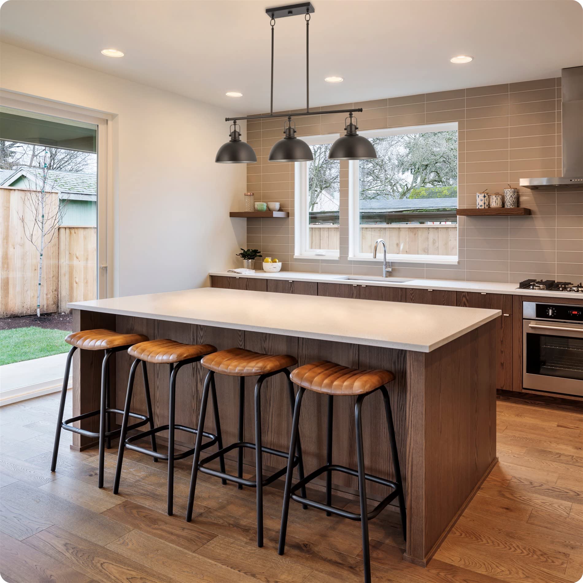 Home Belle 34" 3-Light Modern Industrial Kitchen Island Light, Dome Shades + Swivel Joints, Oil Rubbed Bronze Finish