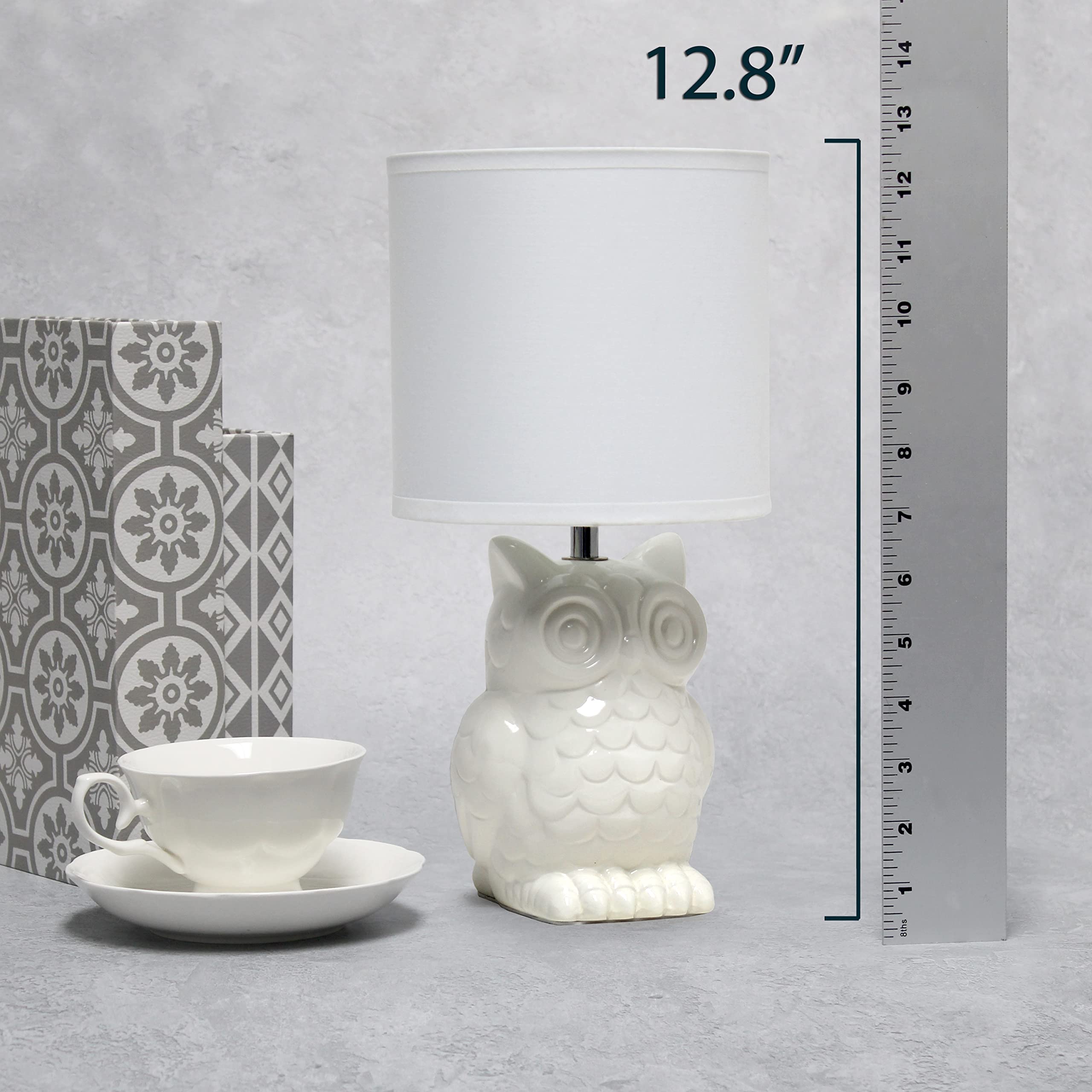 12.8" Tall Contemporary Ceramic Owl Bedside Table Desk Lamp w Matching Fabric Shade for Decor, Bedroom, Nightstand, Living Room, Entryway, Kids' Room, Nursery, Sage Green