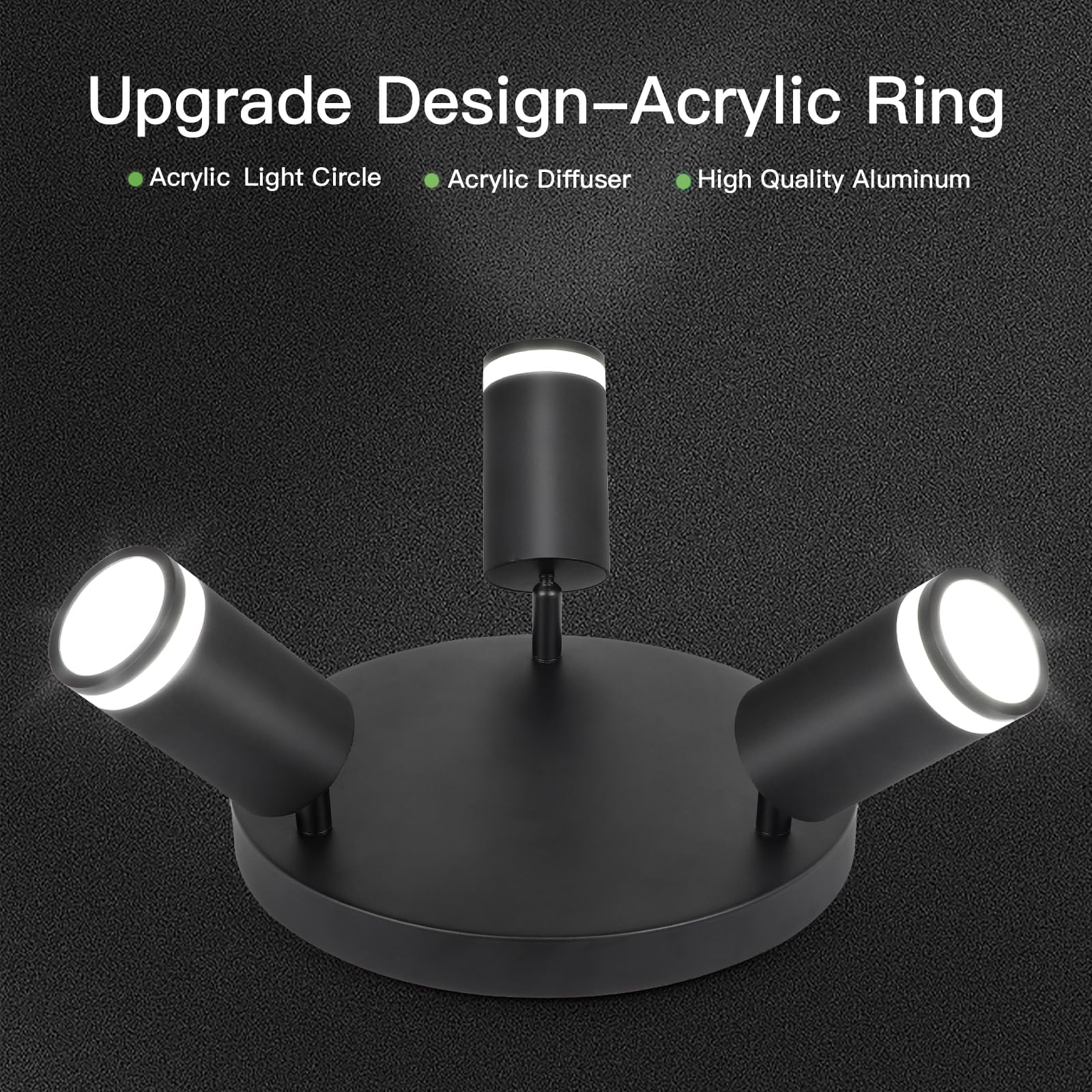 3-Light Ceiling Spotlight Fixture, Adjustable Round Spot Lights GU10 Flush Mount Track Fixture Wall Lamp Directional for Kitchen, Bedroom, Office, Picture Wall, Hallway, Bar