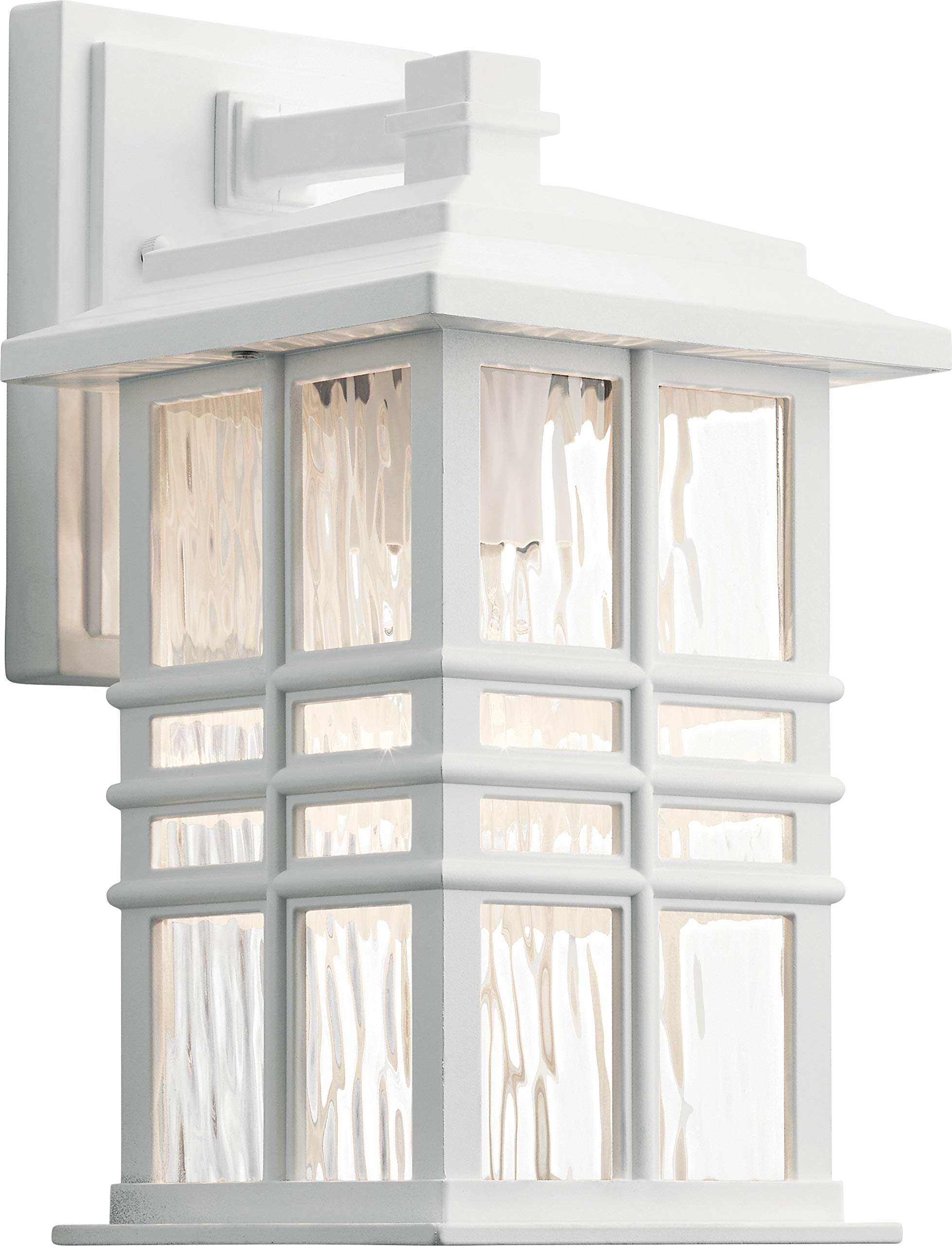 Square 12" Outdoor Wall Light in White, 1-Light Exterior Wall Sconce with Clear Hammered Glass, (12" H x 6.5" W), 49829WH