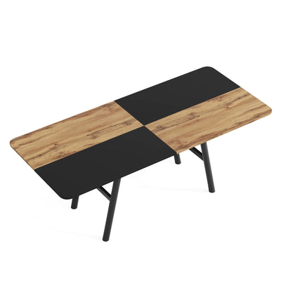 Mesa de comedor industrial Nuit | Mesa de cocina rectangular de madera marrón negra de 70,86" para 6 a 8 personas