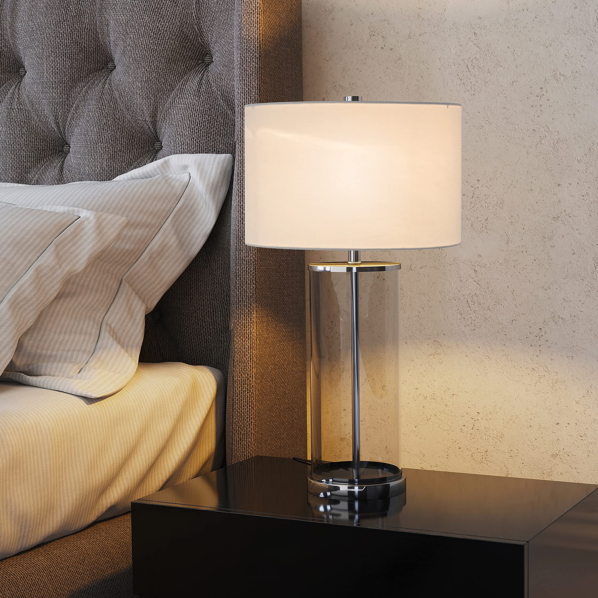 28" Tall Table Lamp with Fabric Shade in Blackened Bronze/White, Lamp, Desk Lamp for Home or Office