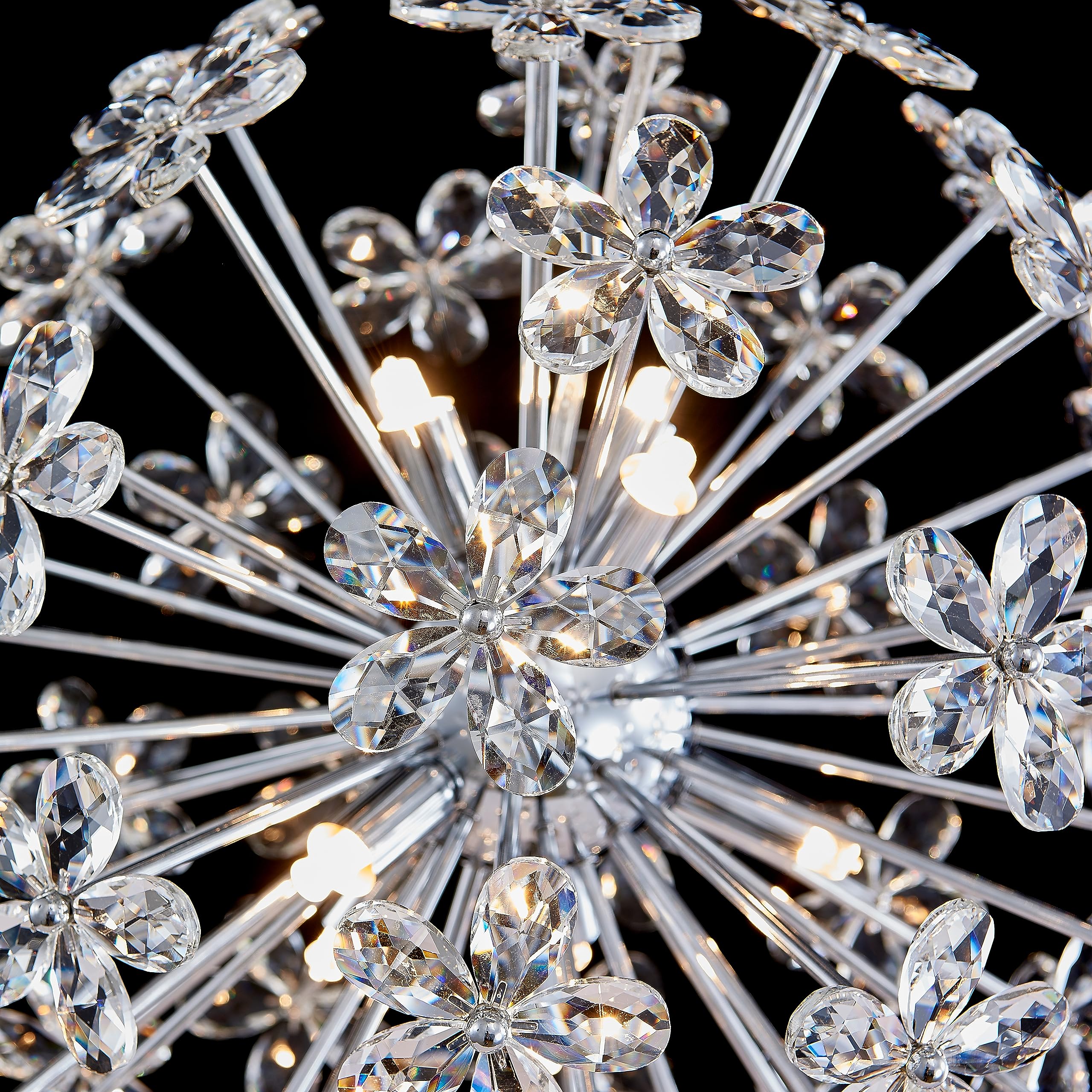 Dandelion Crystal Chandeliers, Modern Design, Firework Pendant Light Fixture for Living Space, H17'' x D17'', Adjustable Chains 59'', G9*9 Sockets, Brilliant Gold Finish Frame