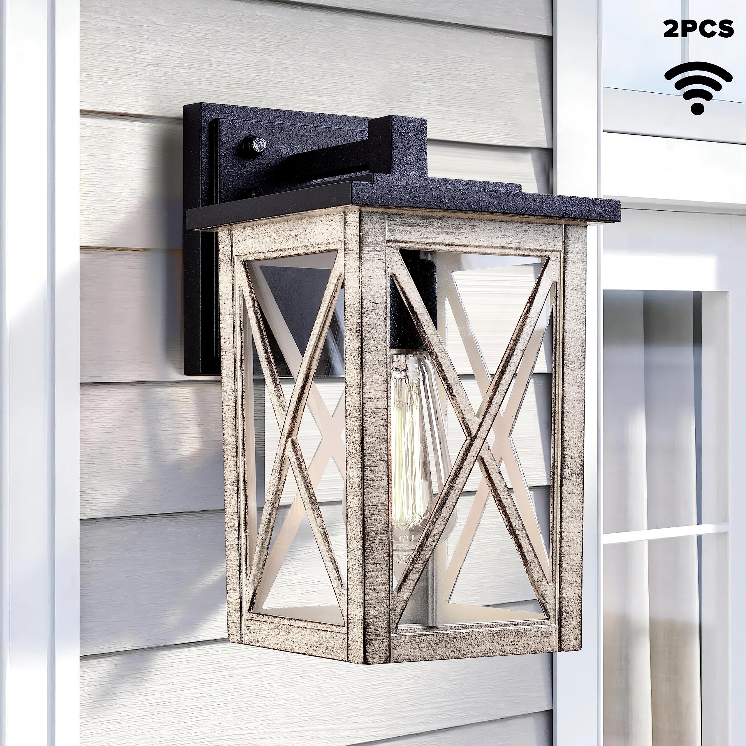 Outdoor Pendant Light Exterior Hanging Lantern Porch Pendant Lights, Light Wood Grain with Glass 1-Light Lamp for for Porch, Patio, Entryway