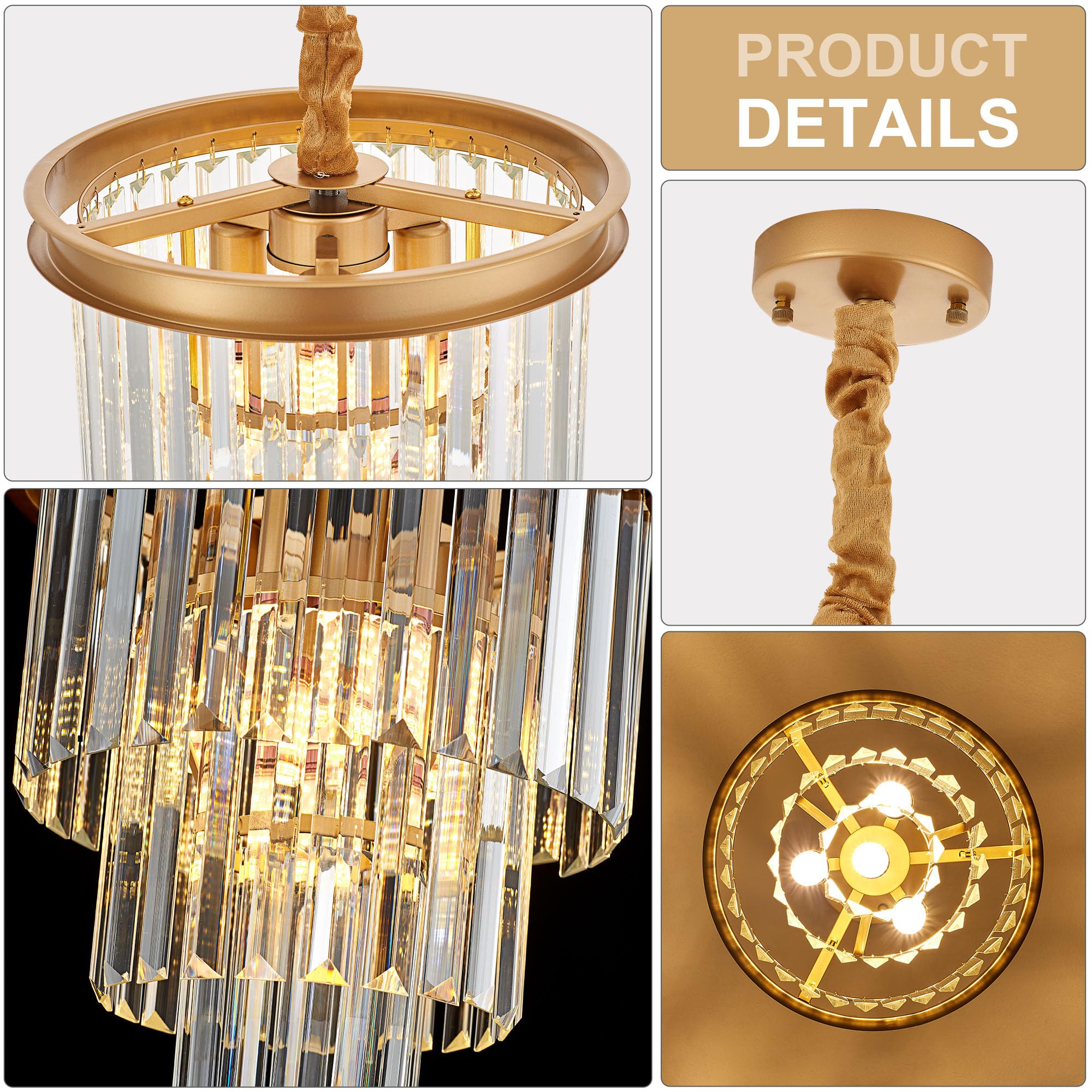 Gold Crystal Pendant Light Mini Modern Luxury Crystal Pendant Light Perfect for Dining Room, Bedroom, Kitchen, Living Room 3-Pack