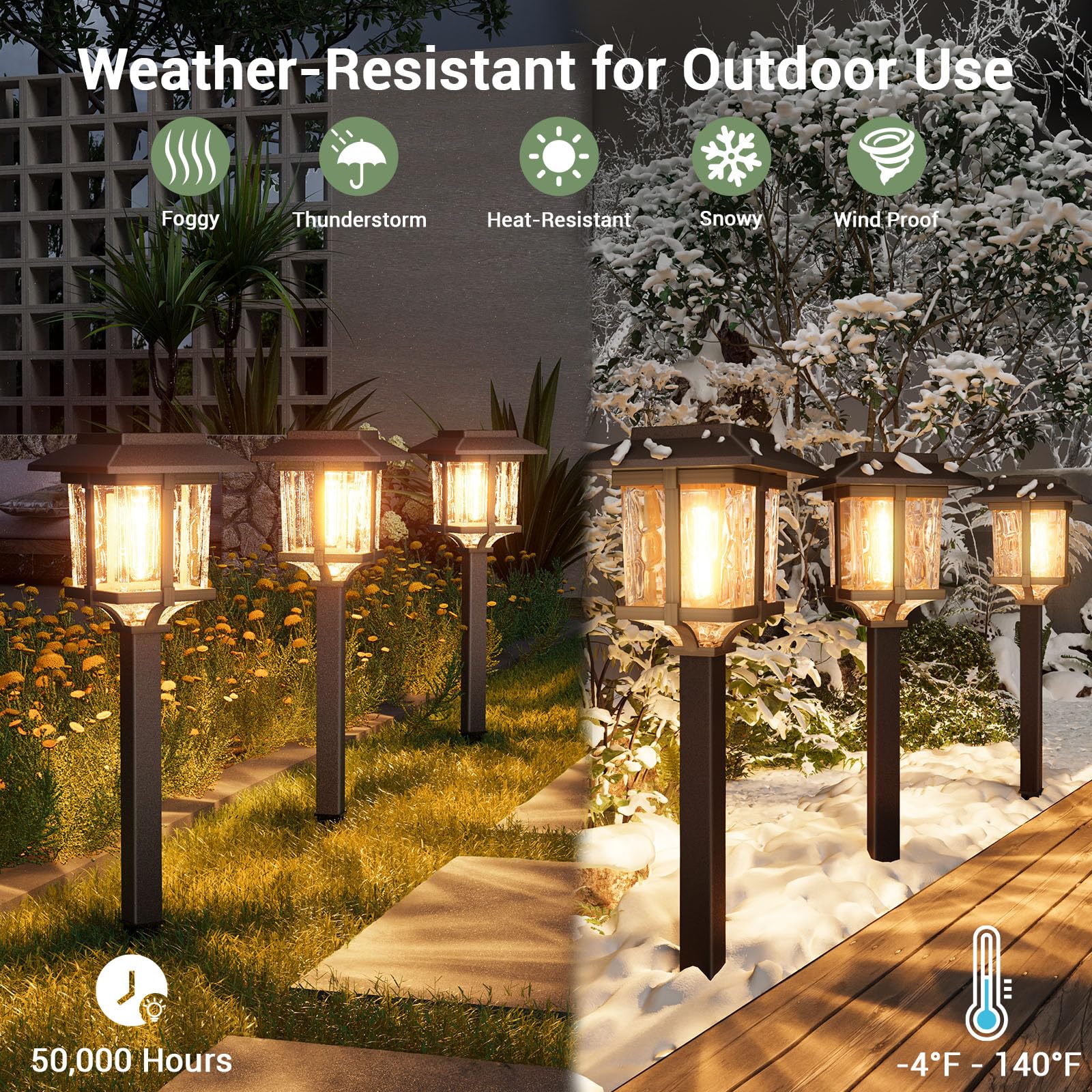 Solar Lights Outside - 6 Pack Solar Lights Outdoor Waterproof, 2 Tone-Bronze & Wood Color, 15 LM LED Auto On/Off Glass Outdoor Solar Lights for Yard Garden Pathway Walkway Driveway(Warm White)