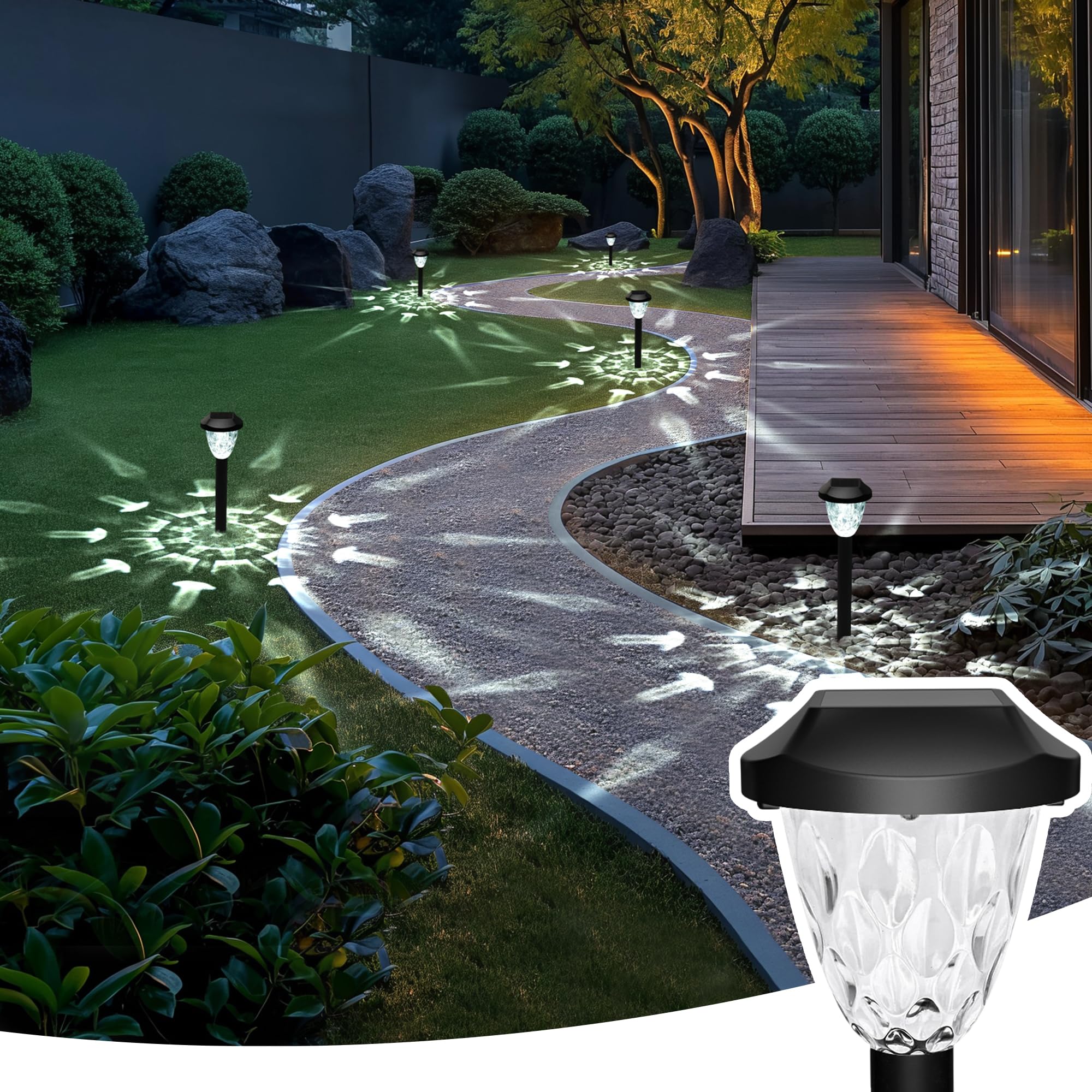 16 Pack Solar Outdoor Lights, Bright Solar Pathway Lights with Great Pattern, Waterproof Auto On/Off Solar Lights for Outside Garden Walkway Driveway Lawn Pathway