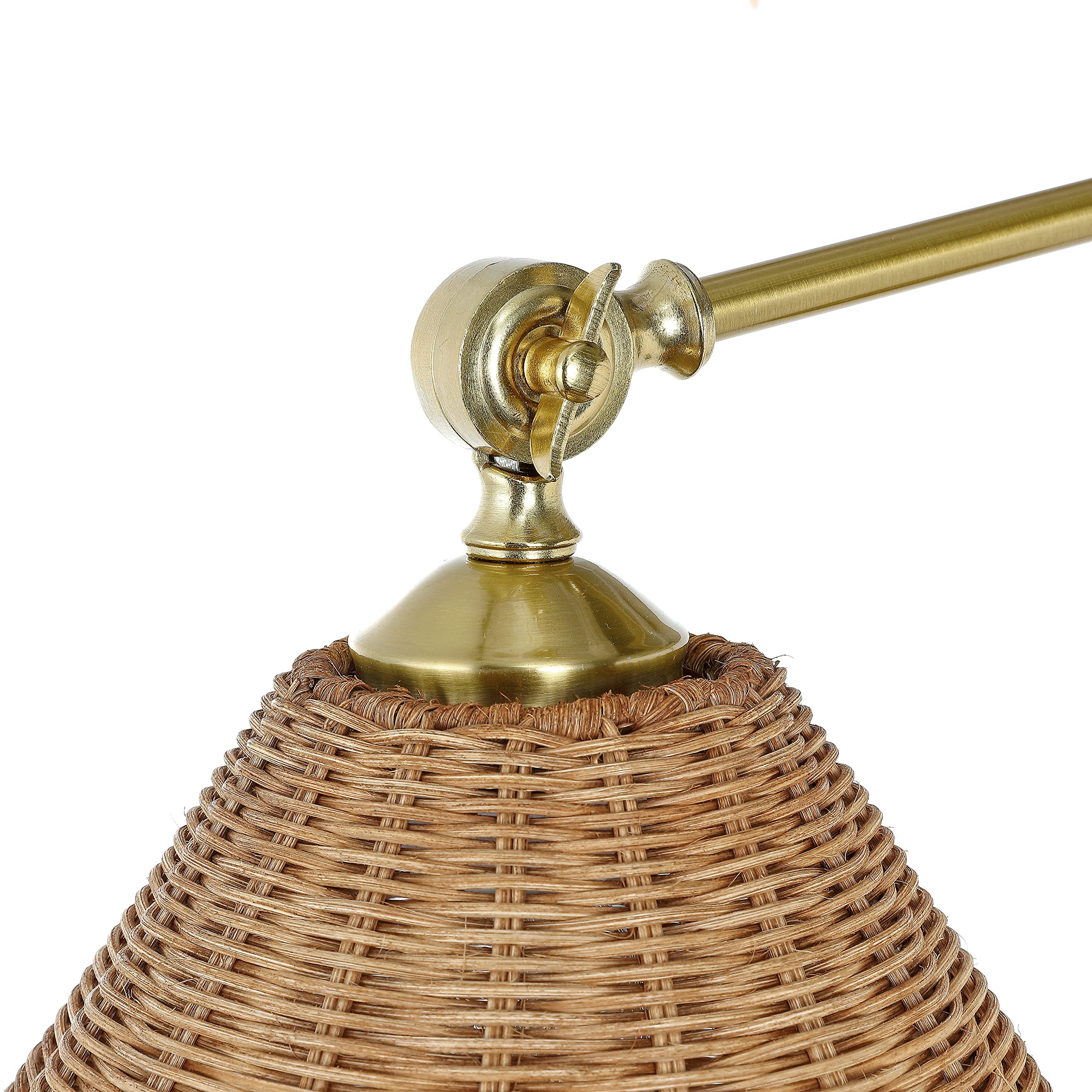 Wall Sconce Rattan Wrapped Wall Lamp, Adjustable Swing Arm Wall Light Gold Vintage Bedside Light Fixture Wicker Handmade Shade Brass Reading Light Plug in or Hardwire (2 Pack)