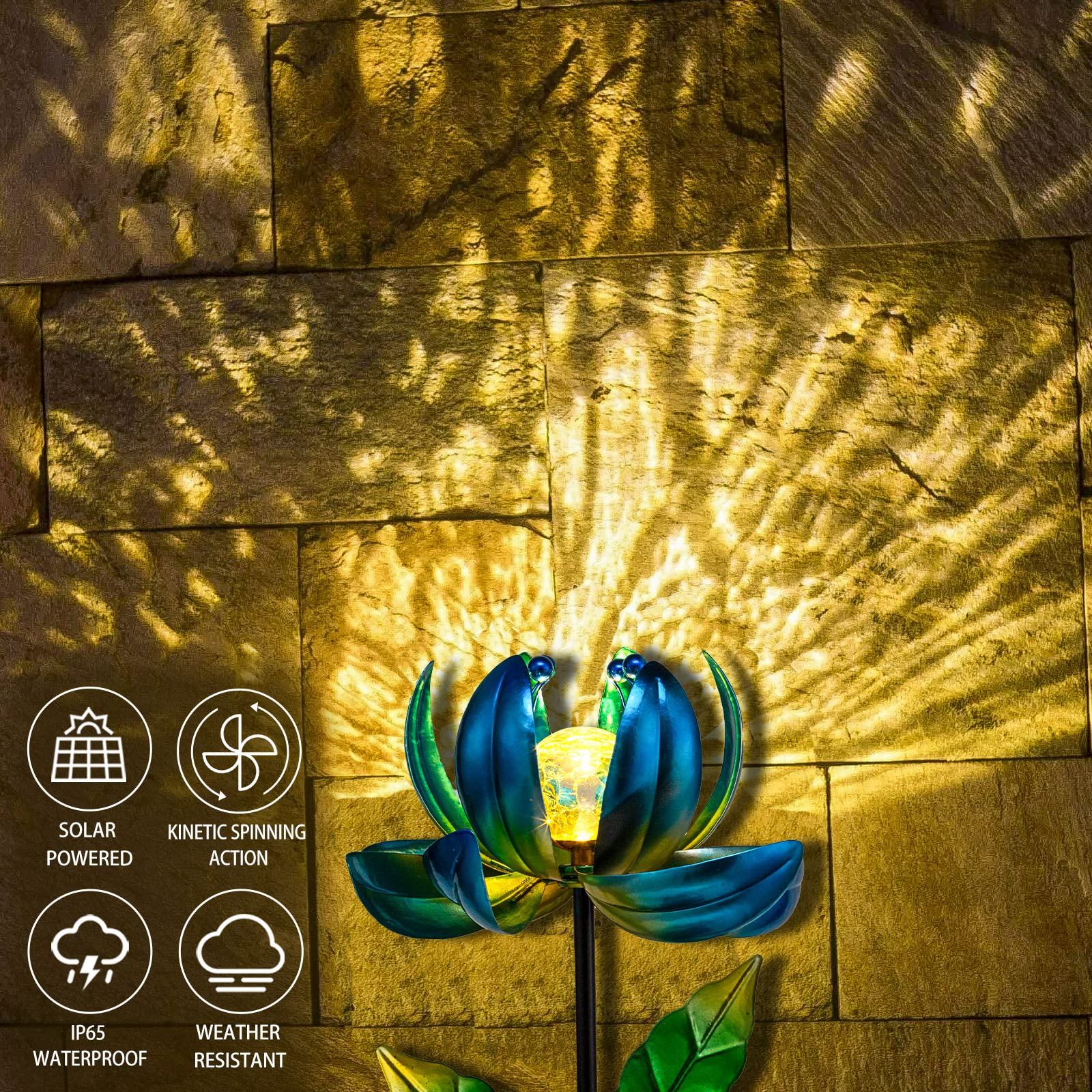 Solar Light Outdoor Waterproof Garden Light Metal Glass Decorative LED Lotus Flower Table Lamp