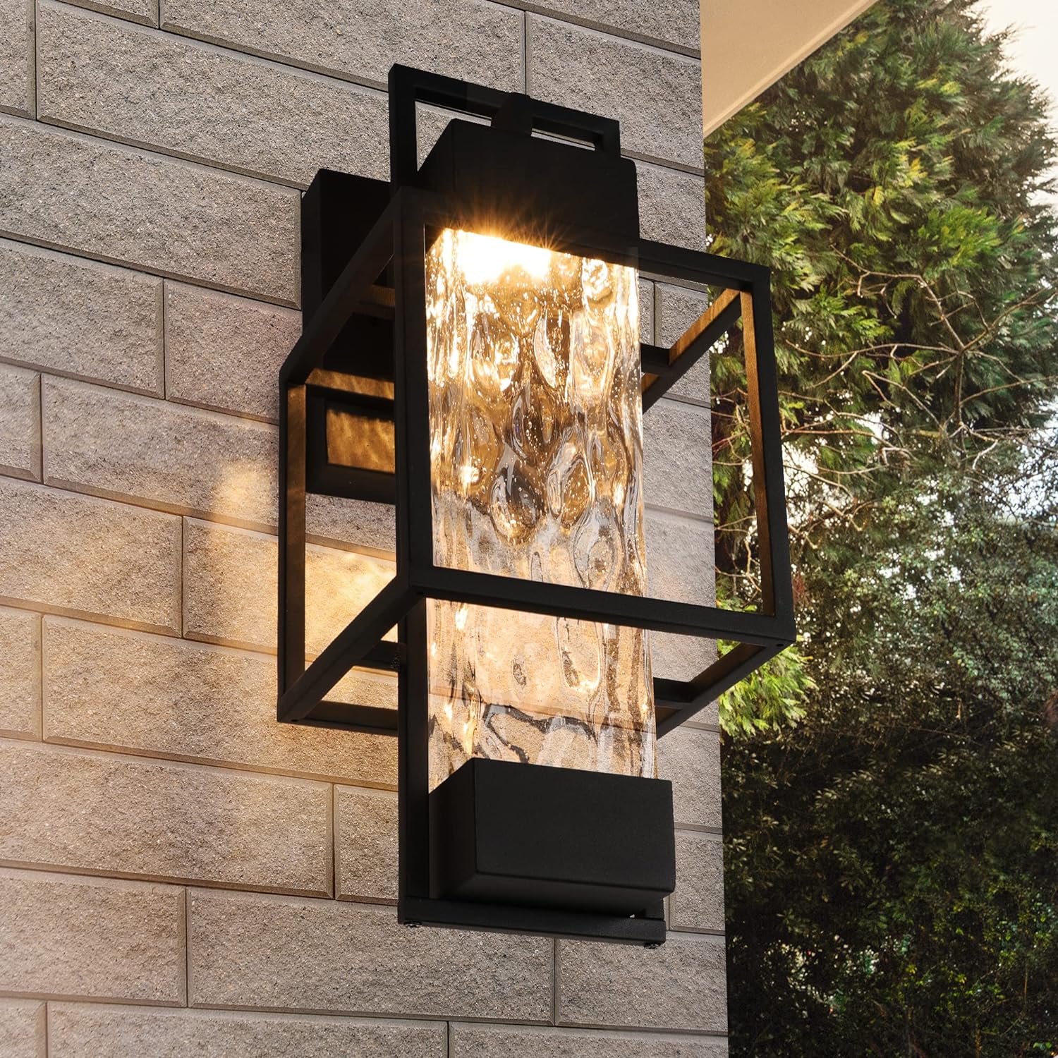 Modern Outdoor Light Fixture Dusk to Dawn Outdoor Lighting, 15" H Exterior Wall Sconce Waterproof Porch Light, Outside Light for House with Water Glass for Garage Doorway(Bulb Included)