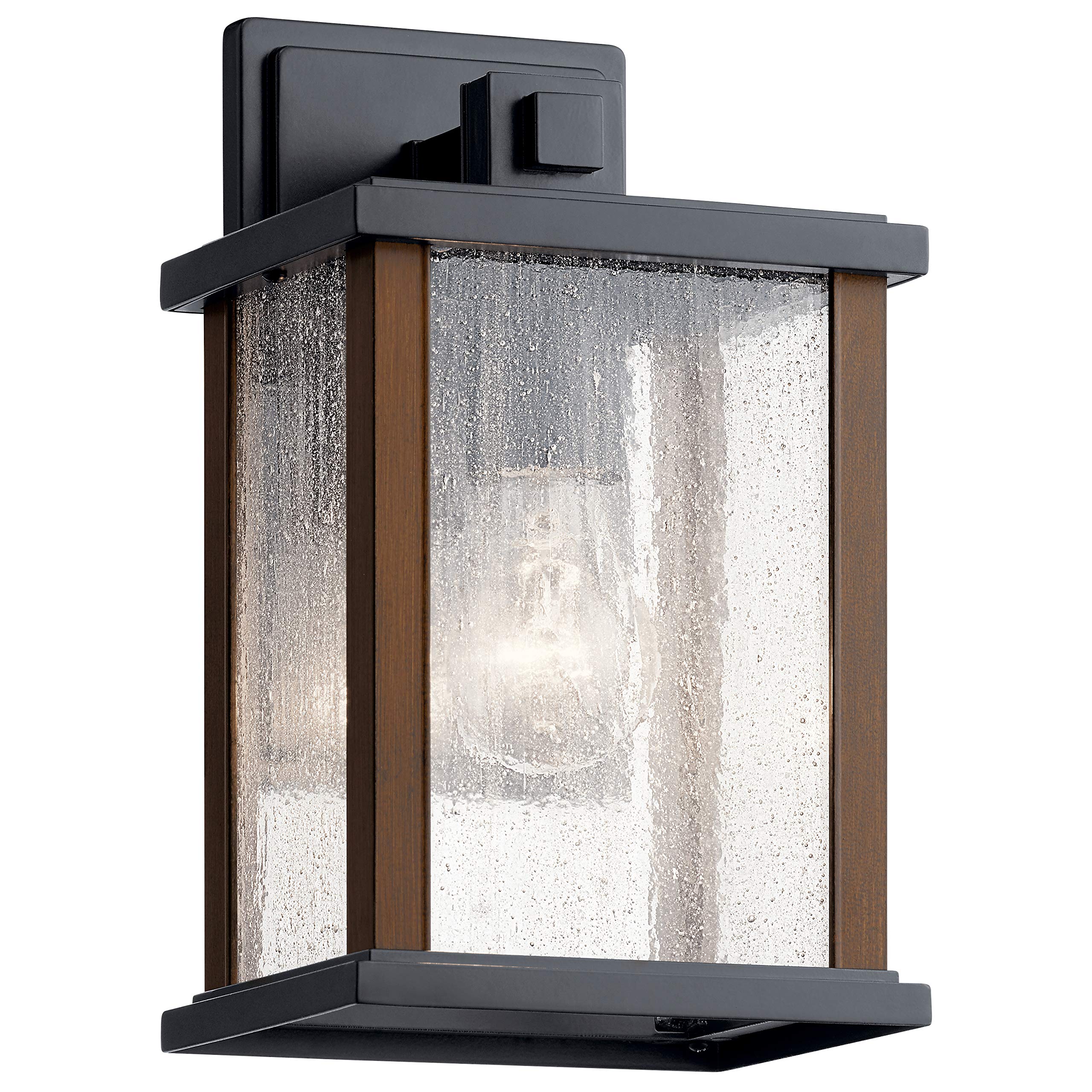 12.75" Outdoor Wall Light in Black, 1-Light Exterior Wall Sconce with Clear Ribbed Glass, (12.75" H x 7.5" W), 59017BK