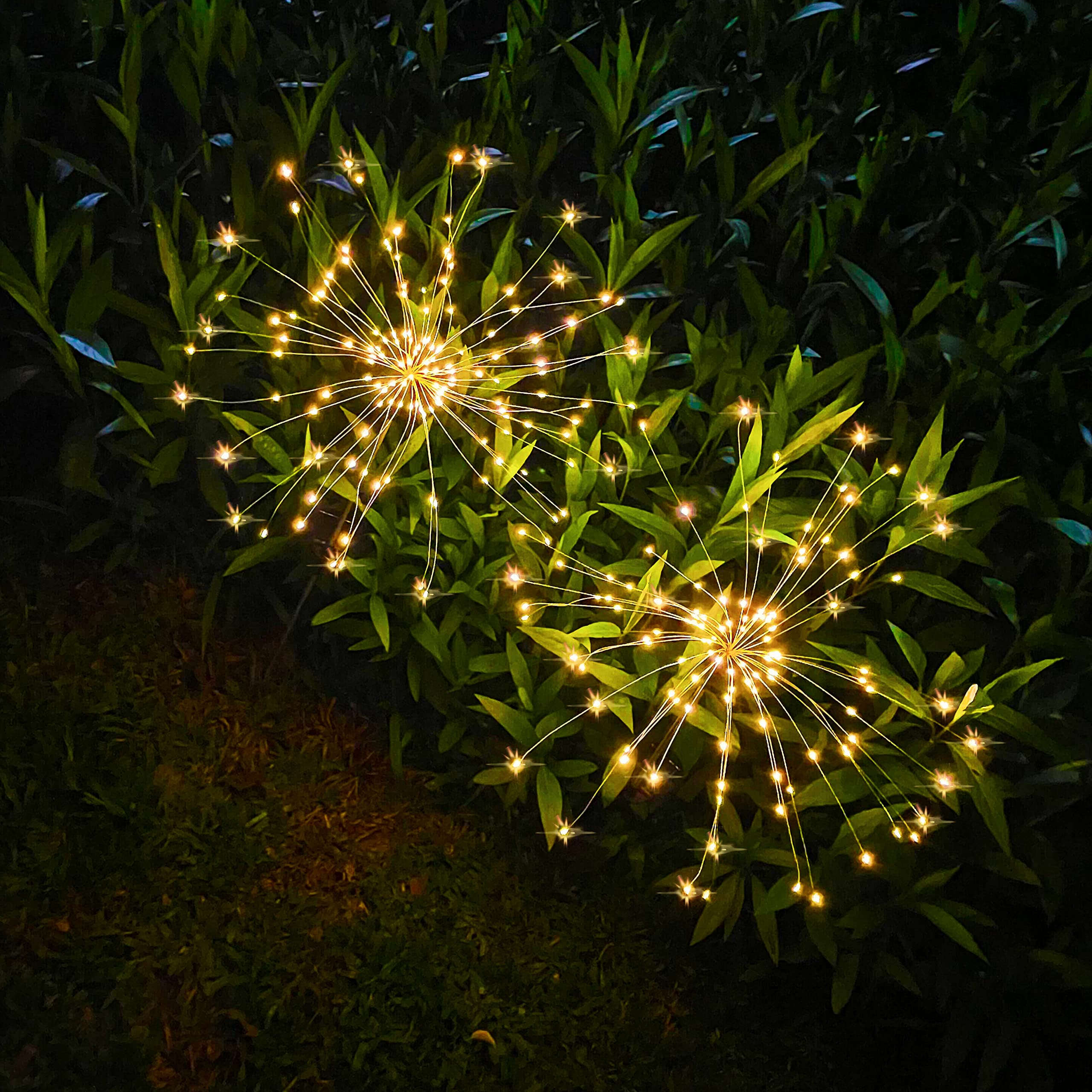 Outdoor Solar Lights Firework, 2 Pack 120 LEDs Waterproof Solar Lights for Outside Garden Yard Pathway Fence - Warm White