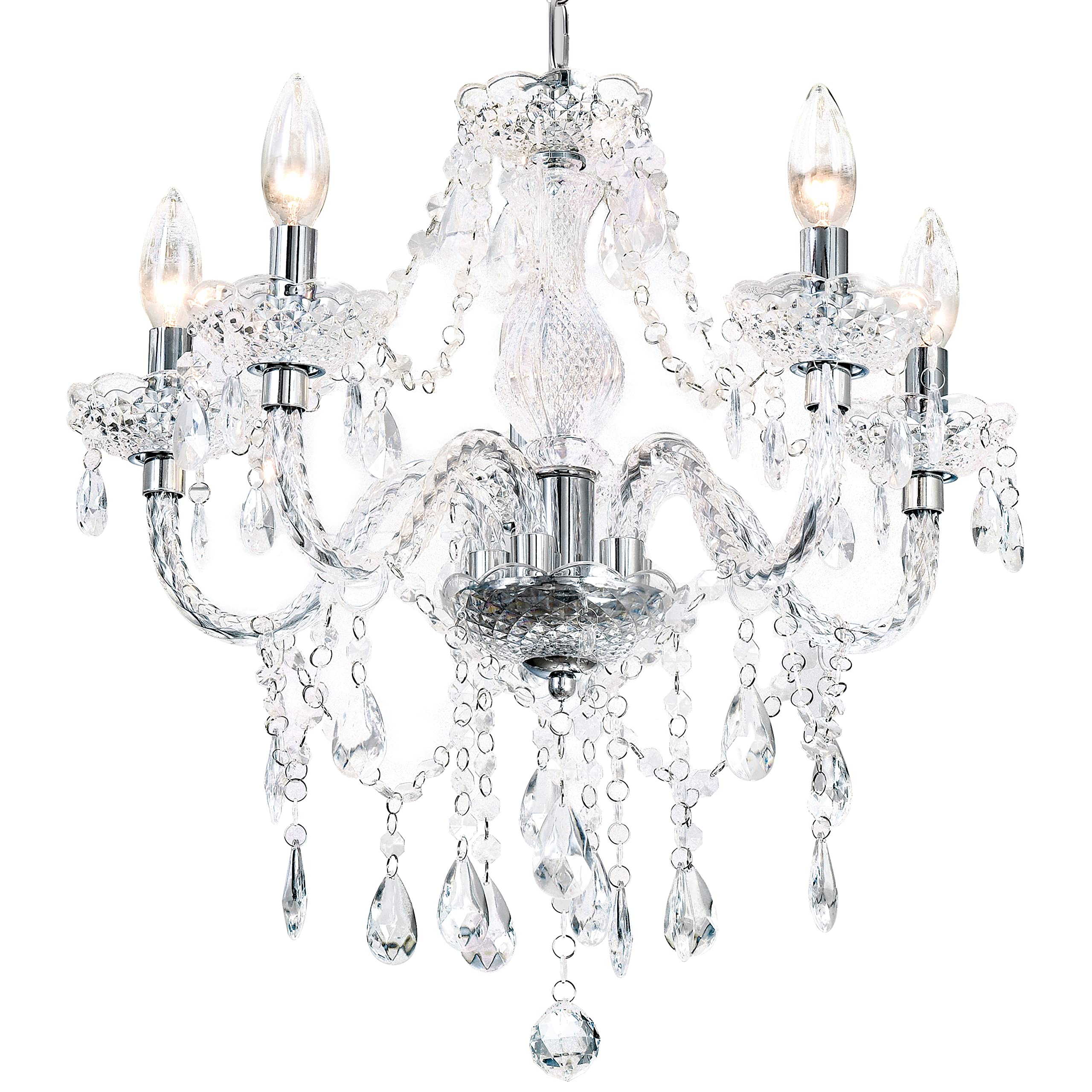 Crystal Chandeliers Clear Chandelier 5-Light Modern Pendant Ceiling Lighting Fixture with Acrylic Crystals & Beads for Girls Room,Living Room,Kitchen Island,Entryway