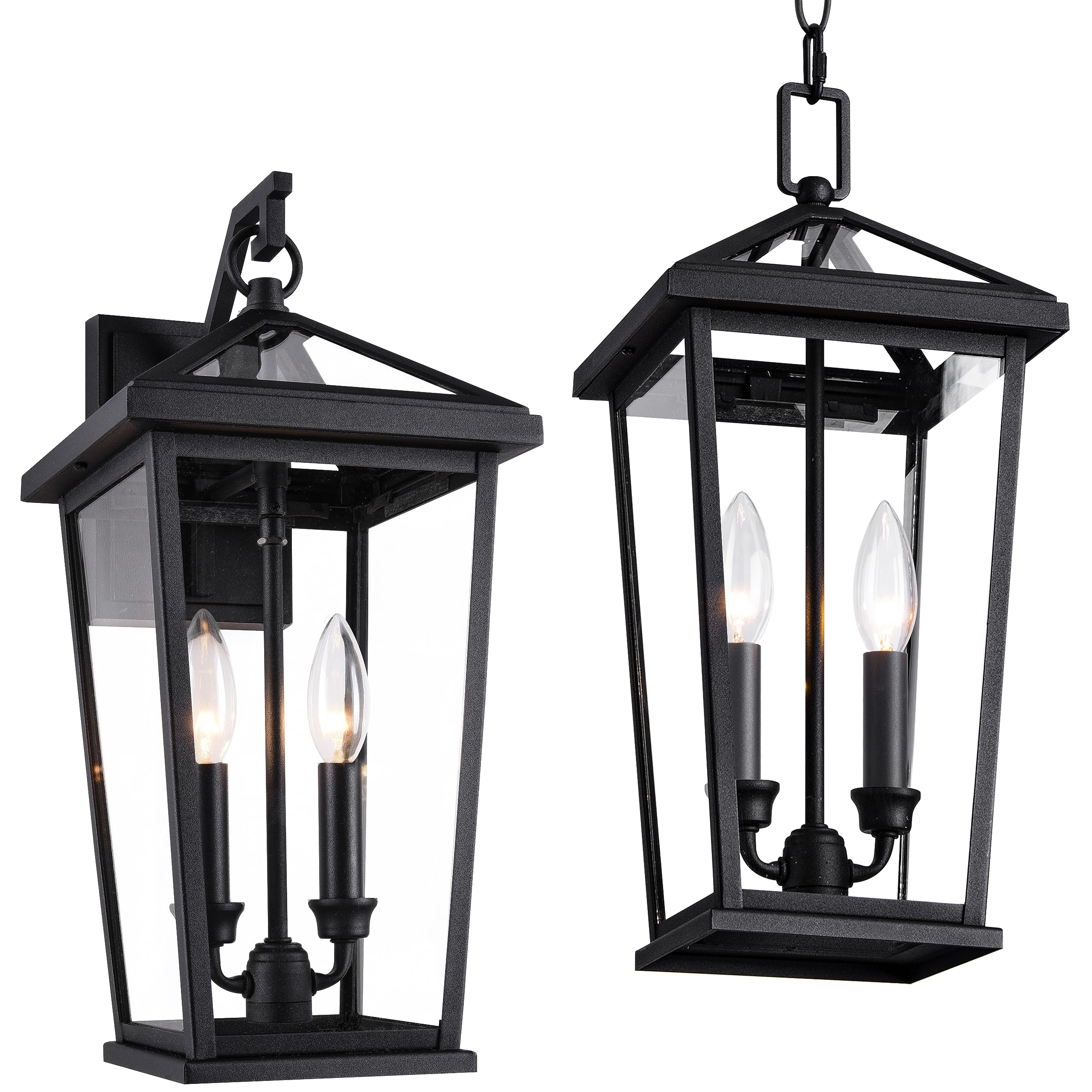 Outdoor Pendant Light Exterior Hanging Lantern Porch Pendant Lights, Light Wood Grain with Glass 1-Light Lamp for for Porch, Patio, Entryway