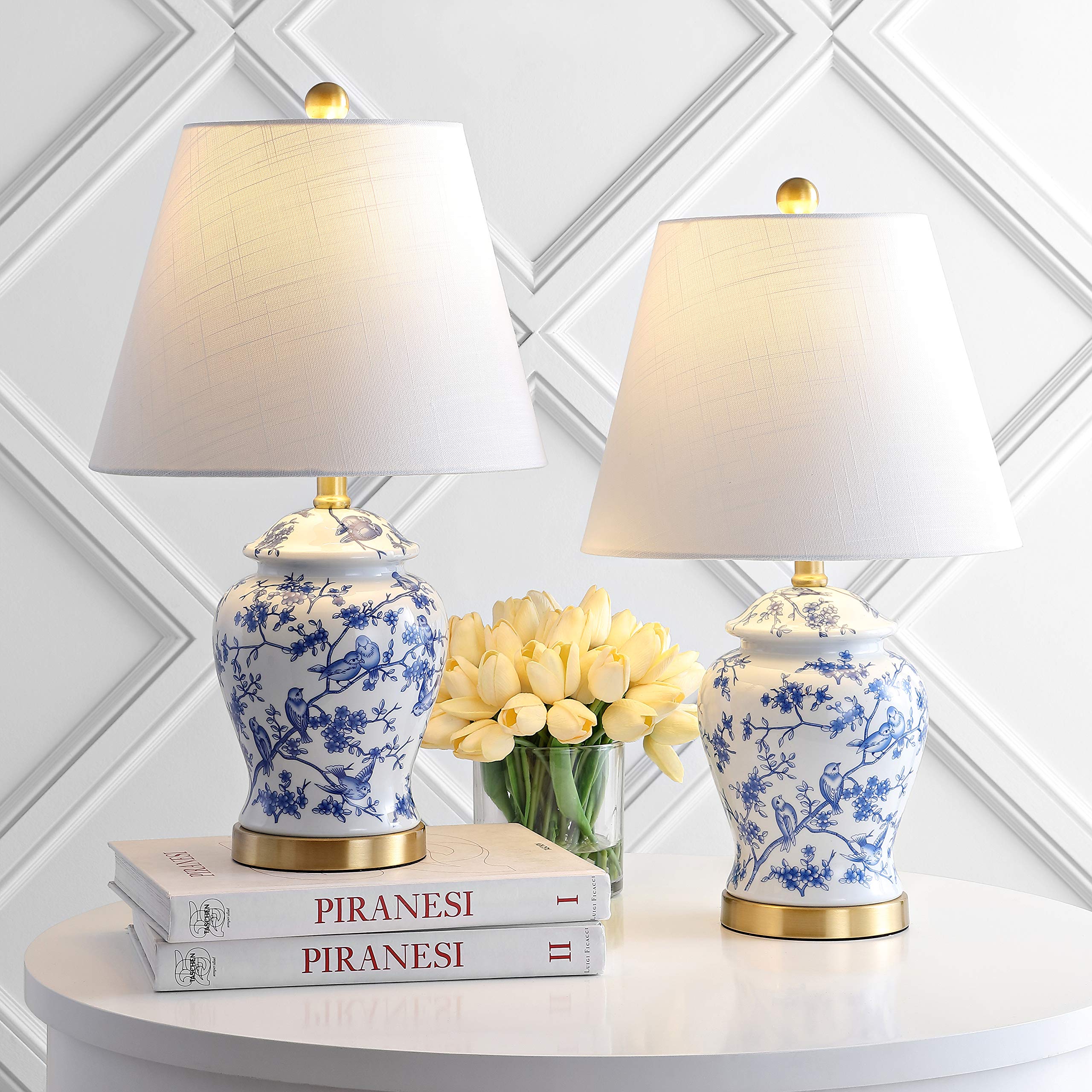 22" Chinoiserie Classic LED Table Lamp Cottage Traditional Bedside Desk Nightstand for Bedroom Living Room Office College Bookcase LED Bulb Included, Gray/White