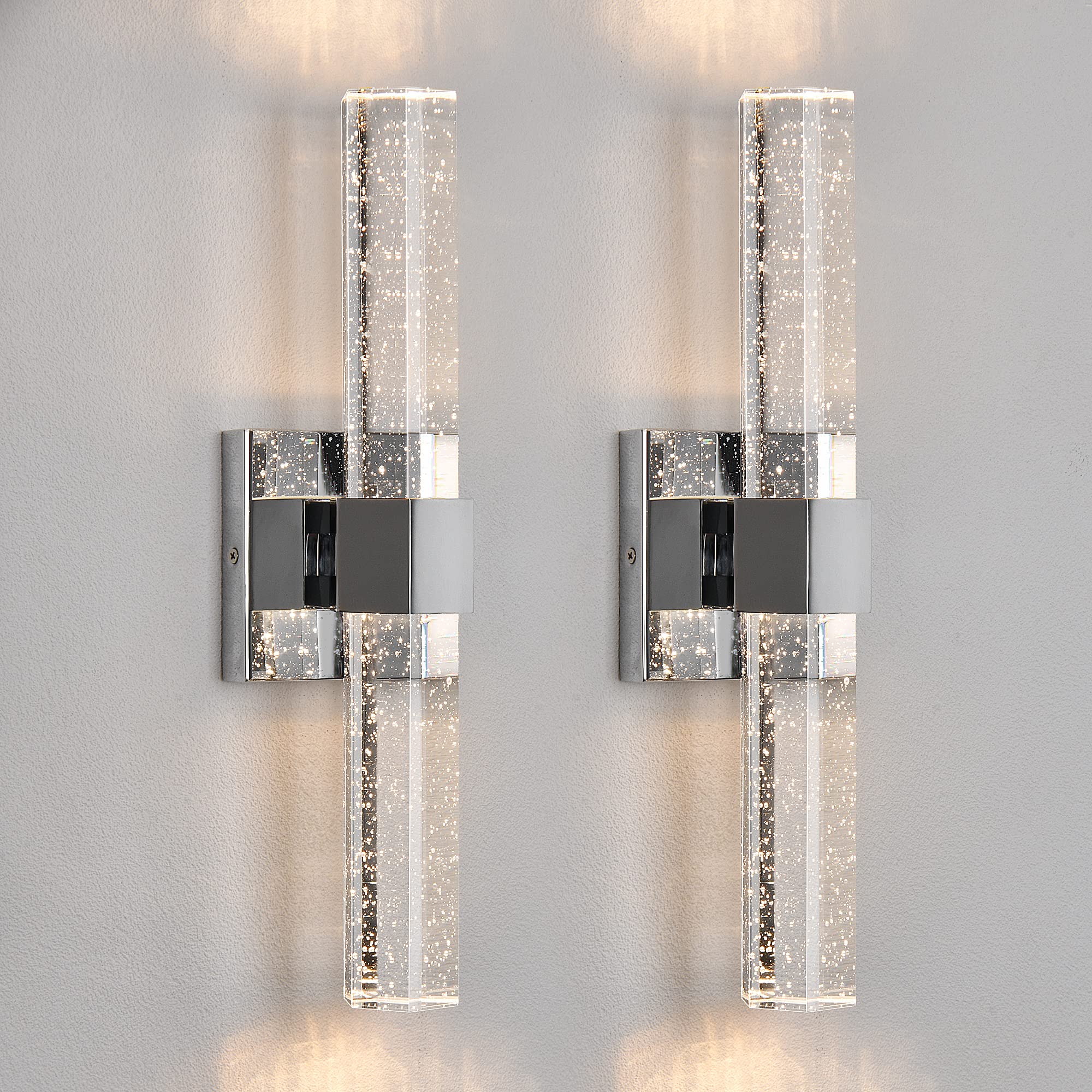 Black Sconces Wall Lighting - Modern Wall Sconces Set of Two Crystal Sconces Wall Decor Set of 2, 14W 3000K Dimmable Bathroom Vanity Light Fixtures for Hallway Bedroom Living Room