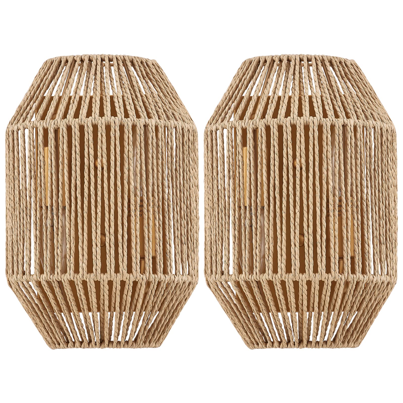 Natural Rattan Wall Sconce Set of 2, with Boho Woven Wicker Shade Antique Brass Brush Paint Finish for Vanity Stairway Fireplace Living Room Bedside Passway Hallway