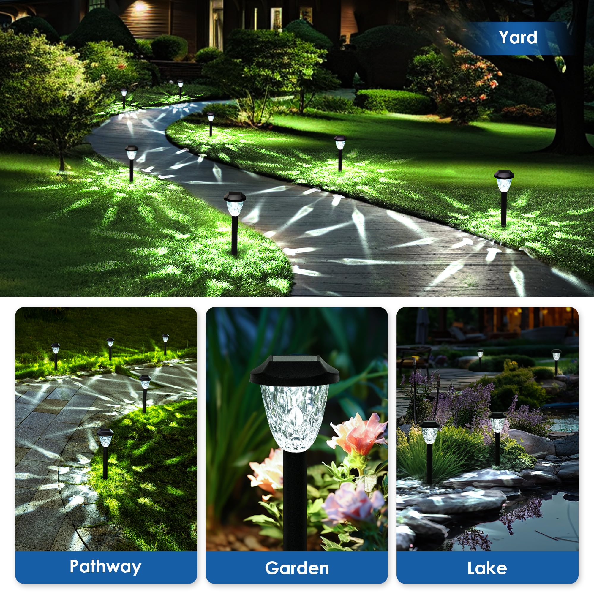 16 Pack Solar Outdoor Lights, Bright Solar Pathway Lights with Great Pattern, Waterproof Auto On/Off Solar Lights for Outside Garden Walkway Driveway Lawn Pathway