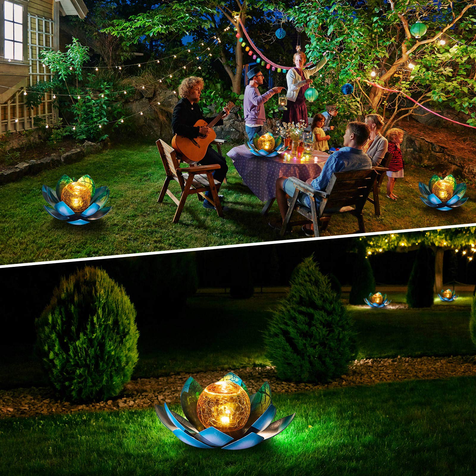 Solar Light Outdoor Waterproof Garden Light Metal Glass Decorative LED Lotus Flower Table Lamp