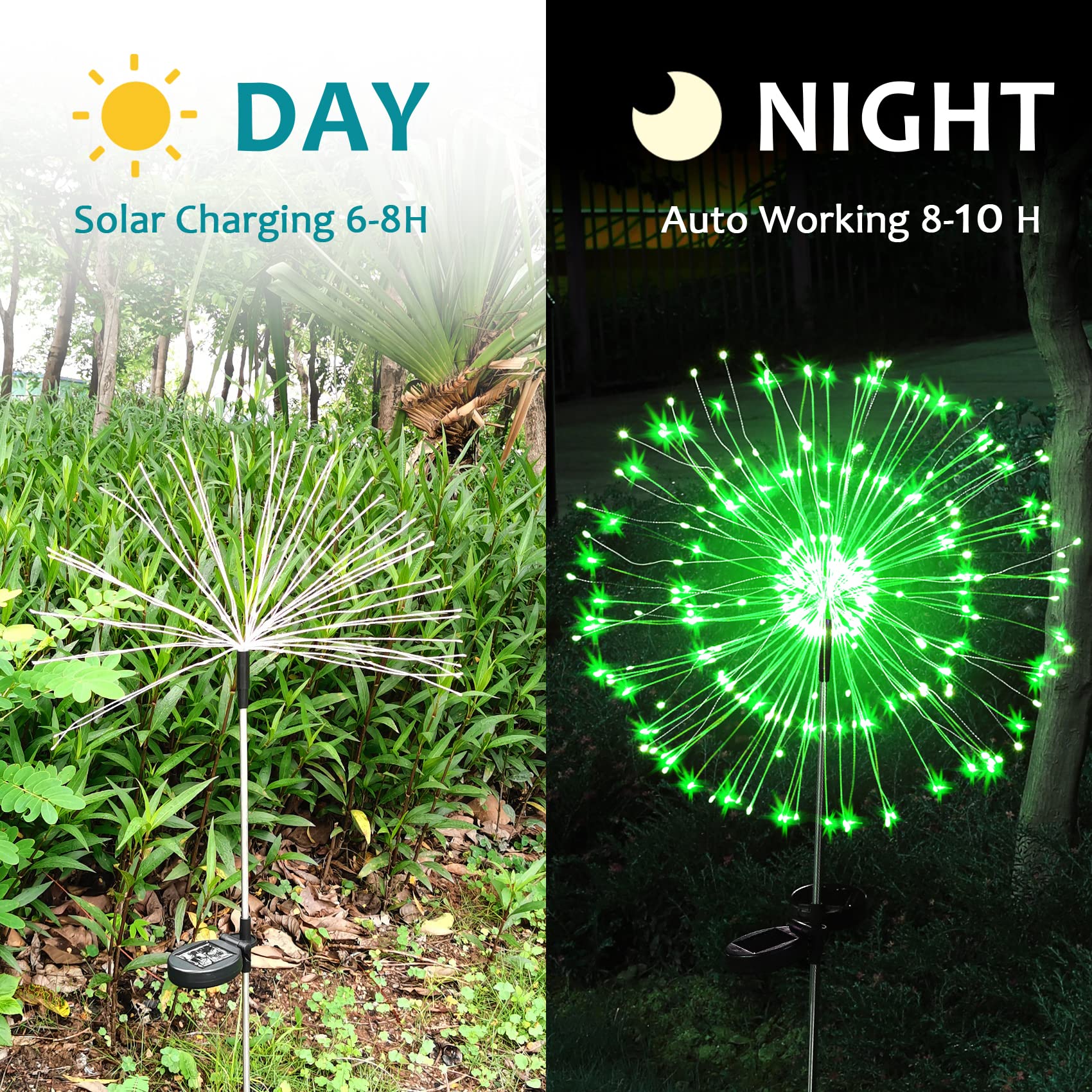 Solar Firework Lights, 2 Pack 120 LEDs 2 Lighting Modes Outdoor Waterproof for Garden Patio Walkway Pathway Party Wedding Christmas Decorative - Cool White