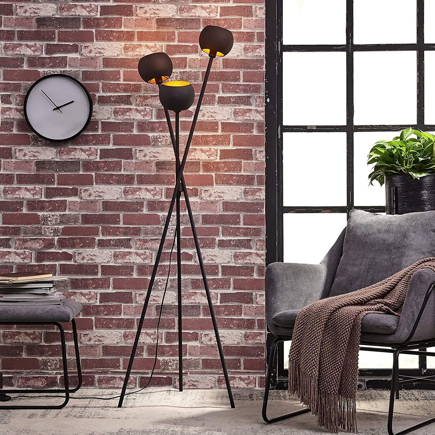 Tripod Floor Lamp - Black Modern Floor Lamp with 3 Matte Black Globe Head & Interwining Tripod Legs Perfect for Mid-Century Living Room and Bedroom