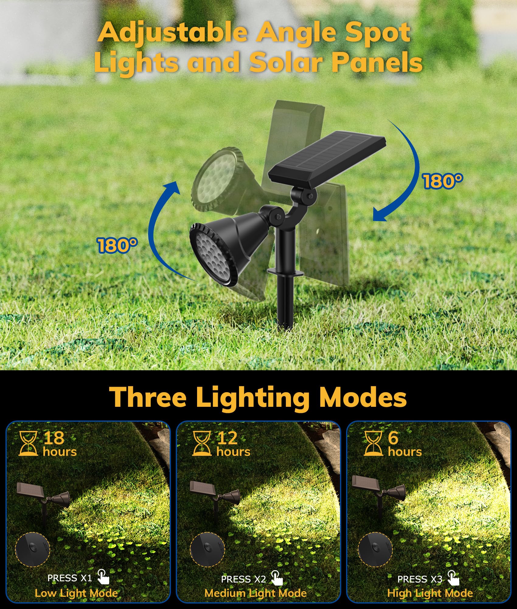 Solar Spot Lights for Outside, 27 LED Outdoor Solar Lights for Yard, 4 Pack Solar Spotlights Waterproof Auto On/Off for Landscape, Wall, Garden, Pool, Tree, Pathway and Driveway(Warm White)