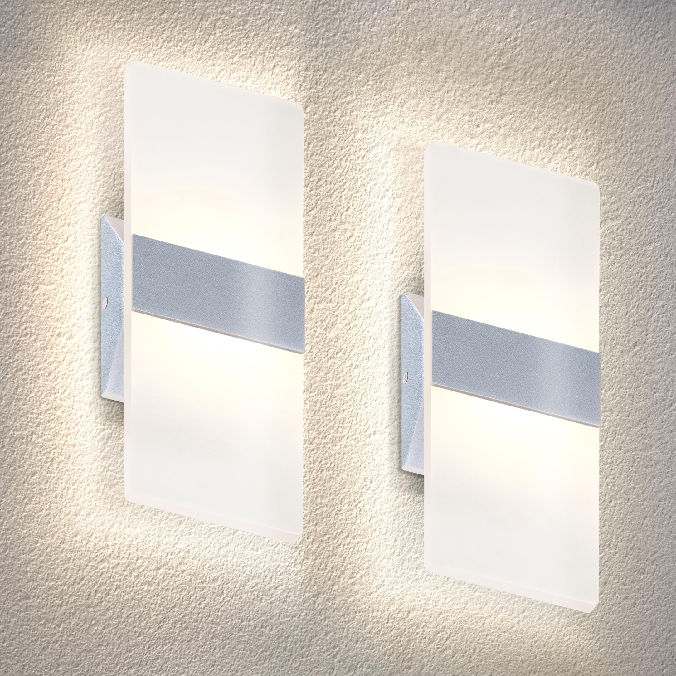 12 Inch LED Indoor Wall Sconce - Modern Interior 12W 2700K-5000K Adjustable Dimmable Wall Mounted Light Fixtures, Acrylic Glass Wall Lights for Stairway, Hallway - UL, Brushed Nickel