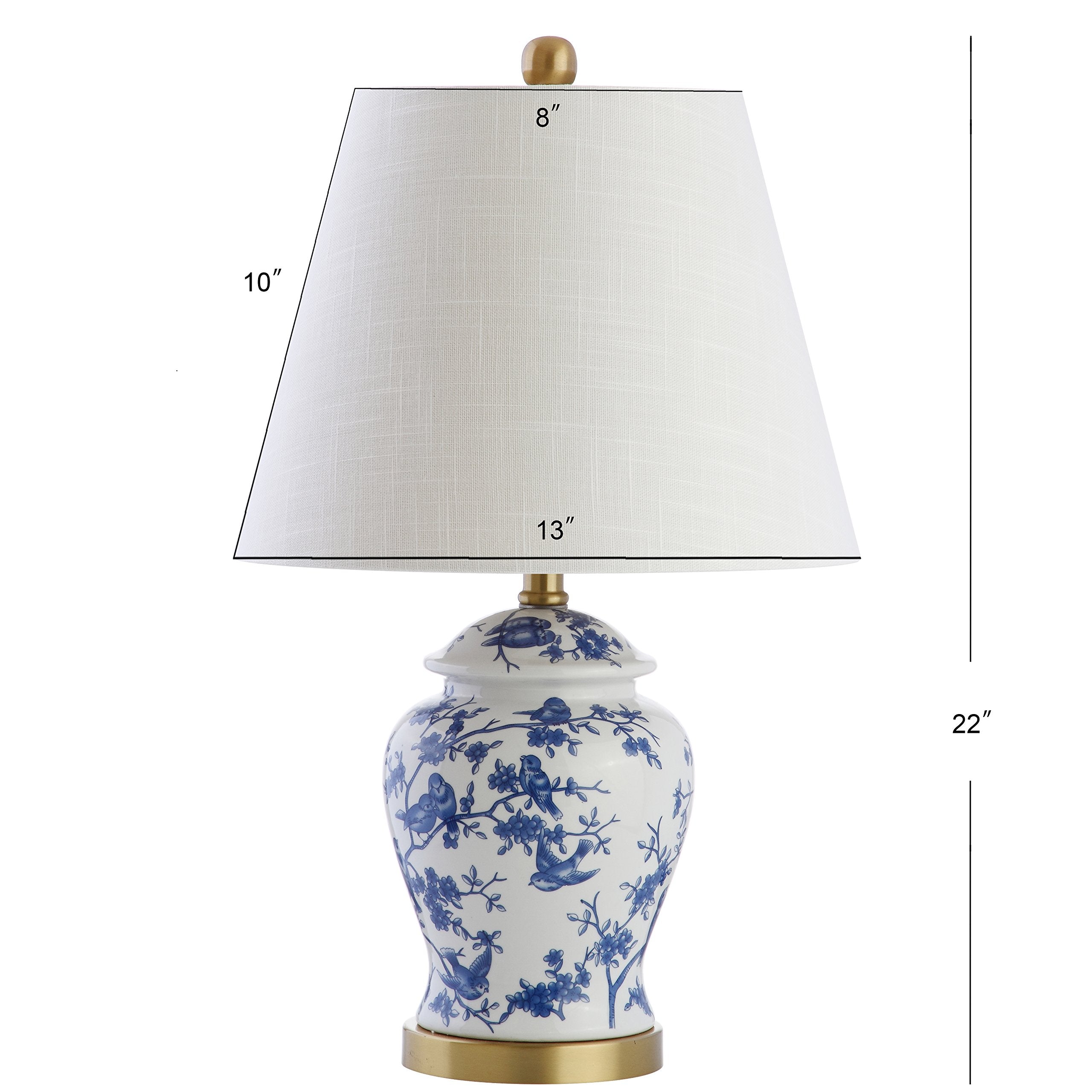 22" Chinoiserie Classic LED Table Lamp Cottage Traditional Bedside Desk Nightstand for Bedroom Living Room Office College Bookcase LED Bulb Included, Gray/White