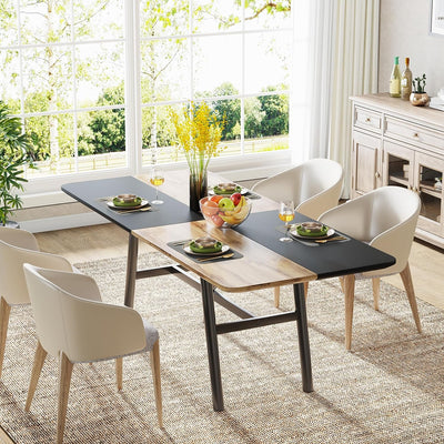 طاولة طعام صناعية نوي | طاولة مطبخ مستطيلة من الخشب باللون الأسود والبني مقاس 70.86 بوصة تتسع من 6 إلى 8 أشخاص