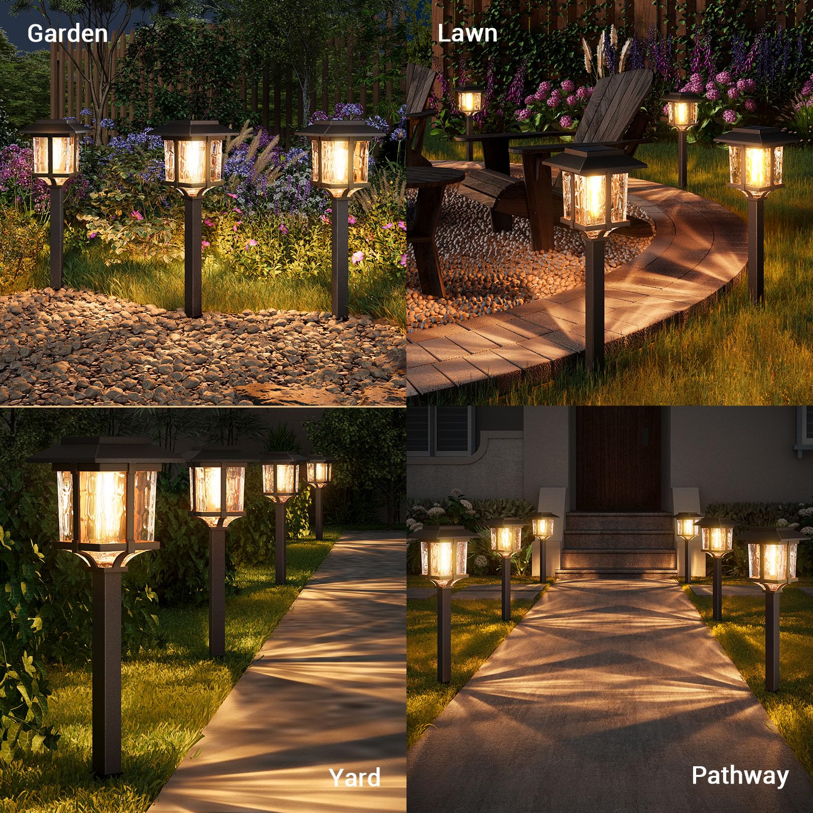 Solar Lights Outside - 6 Pack Solar Lights Outdoor Waterproof, 2 Tone-Bronze & Wood Color, 15 LM LED Auto On/Off Glass Outdoor Solar Lights for Yard Garden Pathway Walkway Driveway(Warm White)