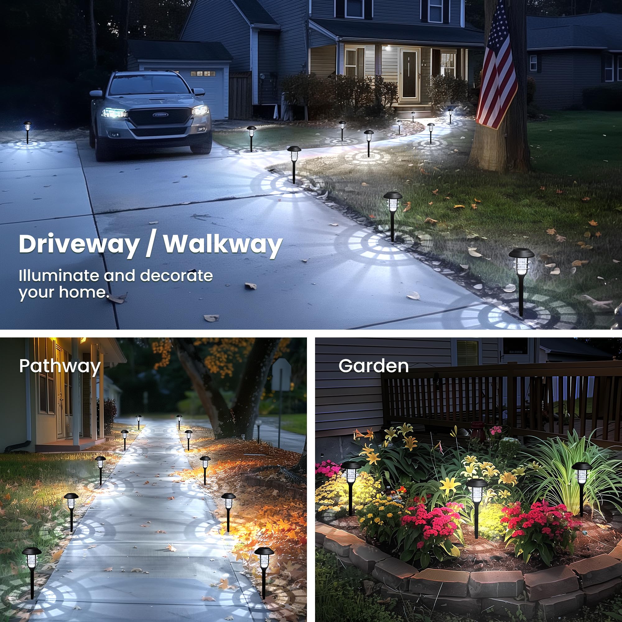 Solar Lights for Outside, Solar Outdoor Path Lights, Garden Lights Waterproof, Solar Powered Landscape Lighting for Yard, Garden, Pathway, Patio, Porch, Walkway, Driveway, 8 Pack(Cold White)