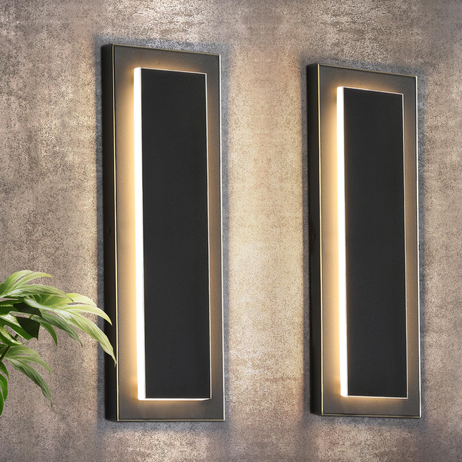 2 Pack Modern LED Outdoor Wall Lights, Black Exterior Wall Sconce & Indoor Wall Sconce Lighting Fixtures, 15.7'' Large Front Door Lights for Entrance, Hallway, 360° Beam Angle, Warm White 3000K