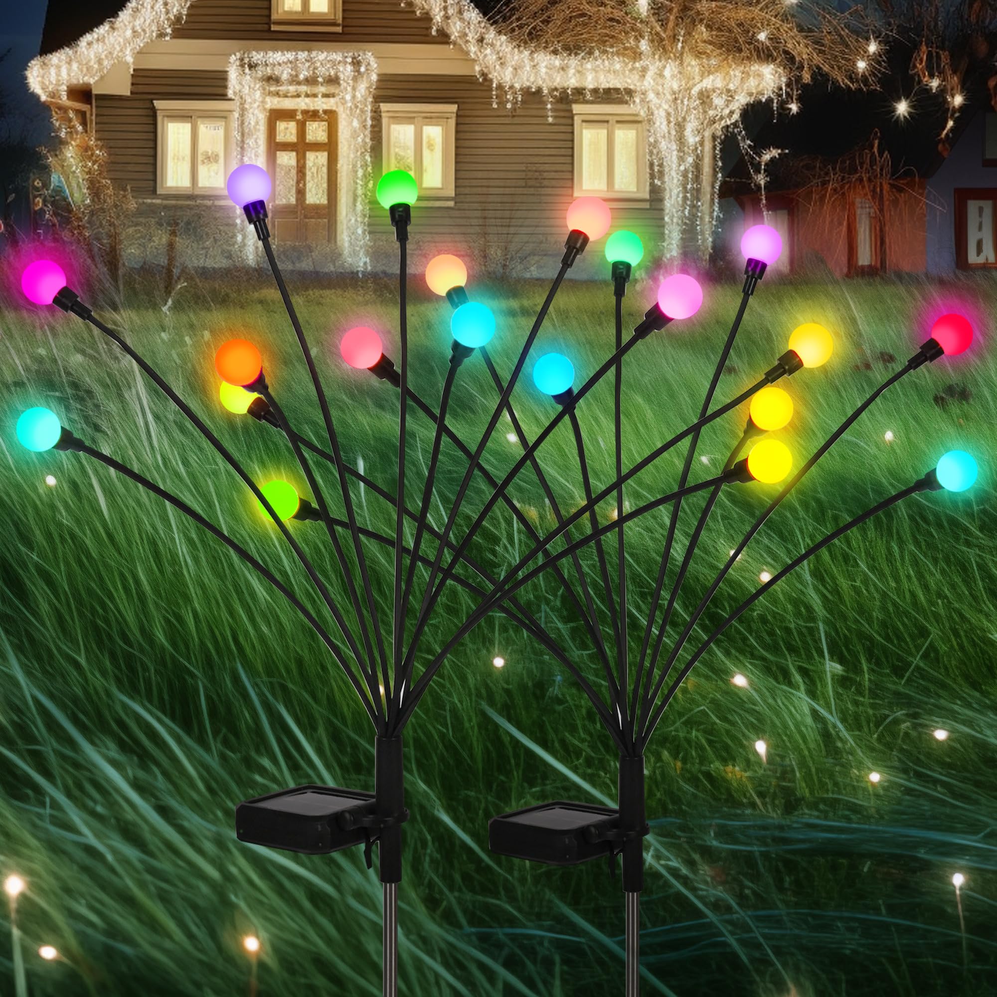 Solar Garden Lights, 20 LED Firefly Garden Lights Solar Outdoor, Solar Lights for Outside Sway by Wind,Solar Lights Outdoor Waterproof for Christmas Yard Patio Pathway Decoration (2 Pack)