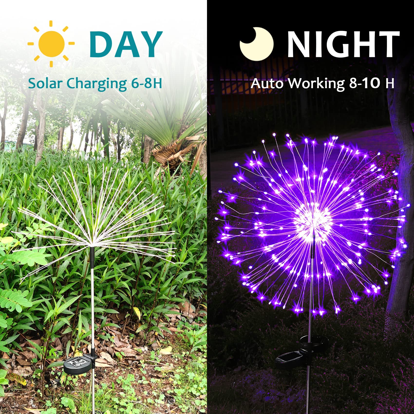 Solar Firework Lights, 2 Pack 120 LEDs 2 Lighting Modes Outdoor Waterproof for Garden Patio Walkway Pathway Party Wedding Christmas Decorative - Cool White