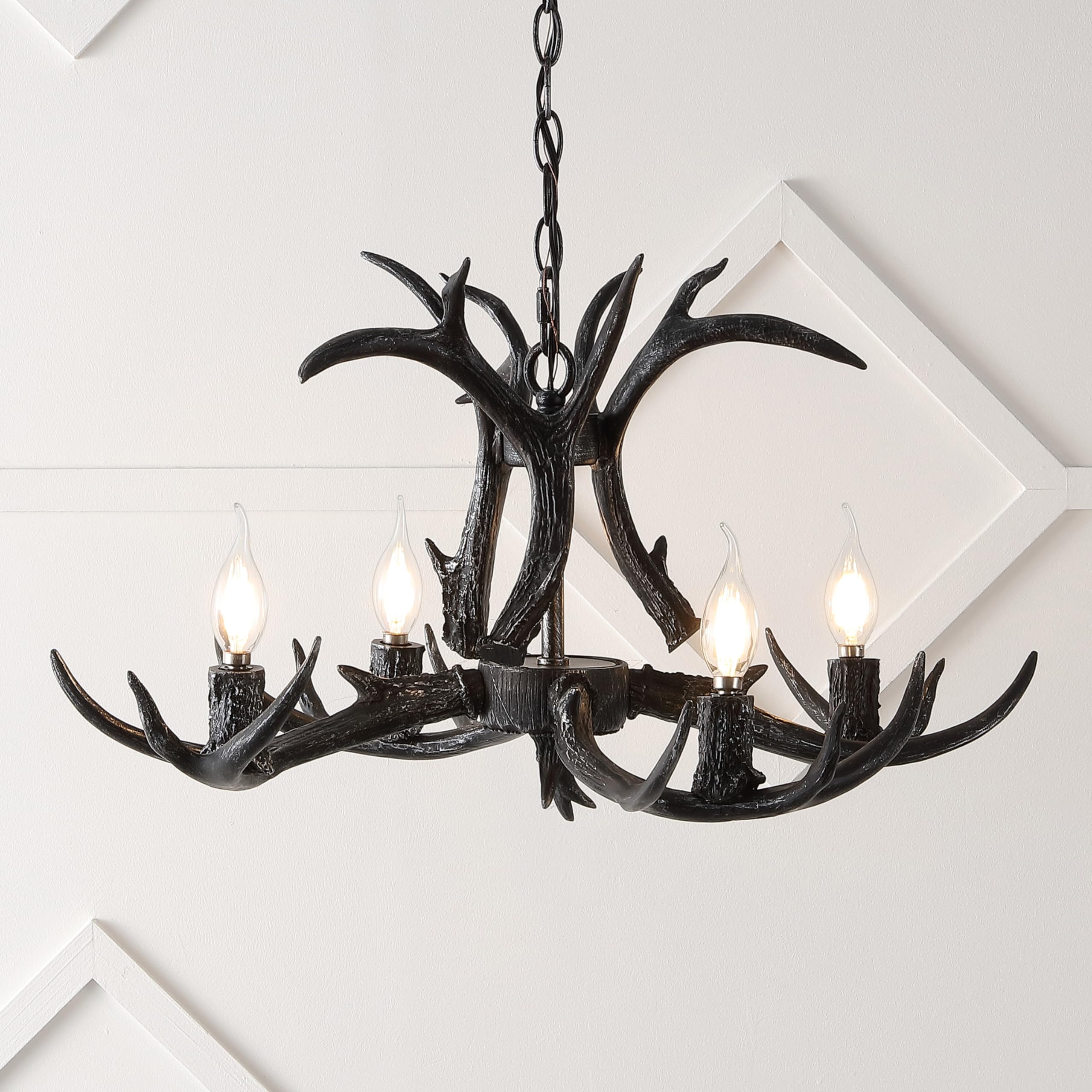 30" Adjustable Resin Antler 5-Light LED Chandelier, Glam, Rustic,Cottage,Transitional, Dimmable Dining Room, Living Room, Kitchen, Foyer, Bedroom, White