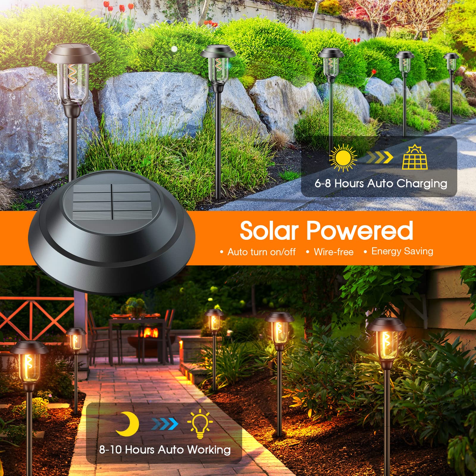 Solar Pathway Lights Outdoor, 8 Pack 2X Bigger Solar Lights Outdoor, Bright Long Lasting Solar Landscape Path Lights Waterproof Outdoor Solar Garden Lights for Yard Lawn Walkway Driveway