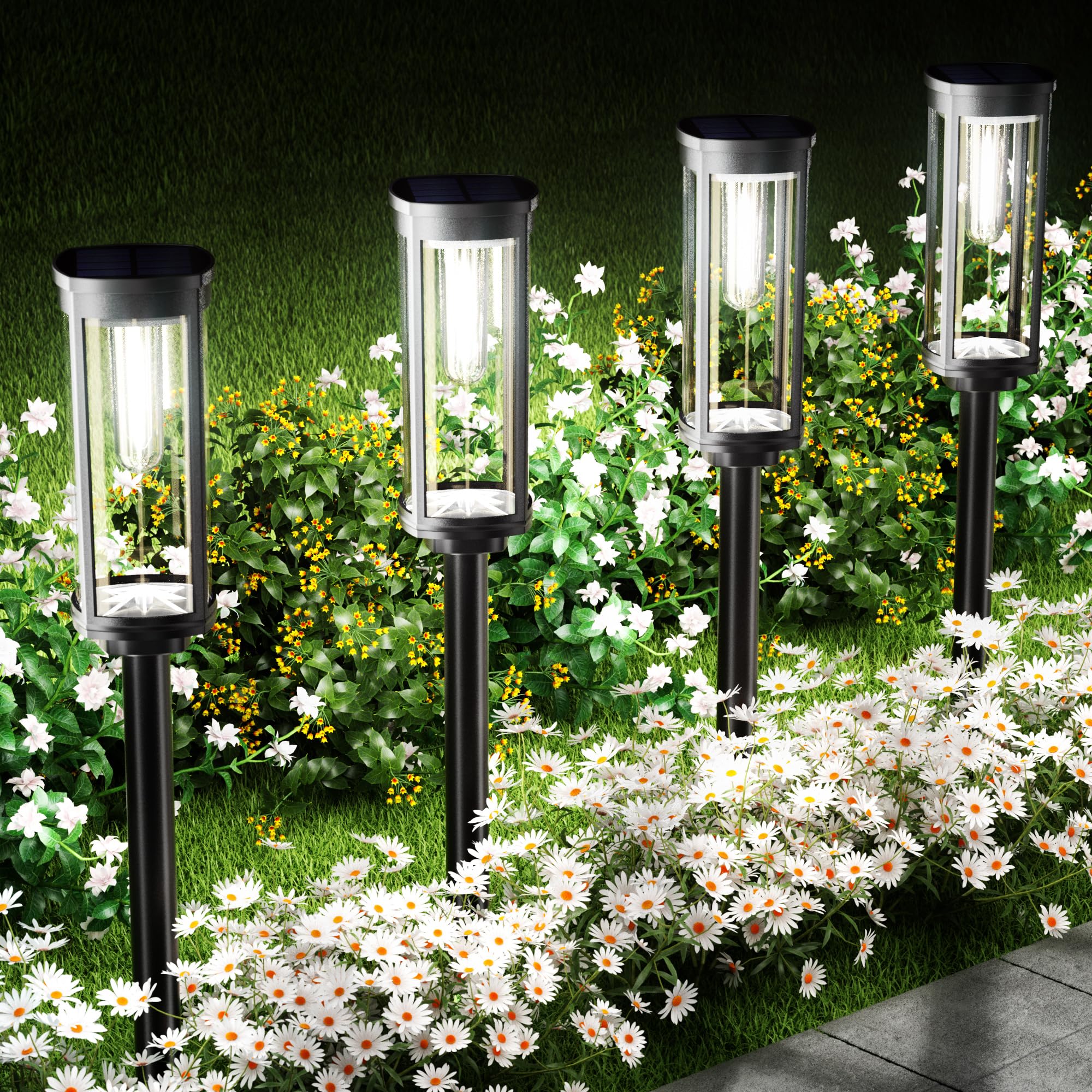 Solar Pathway Lights Outdoor, 6 Pack Solar Garden Lights Waterproof Bright LED Path Lights Solar Powered for Outside Yard Patio Lawn Walkway Driveway Decor Landscape Lighting (Cool White)