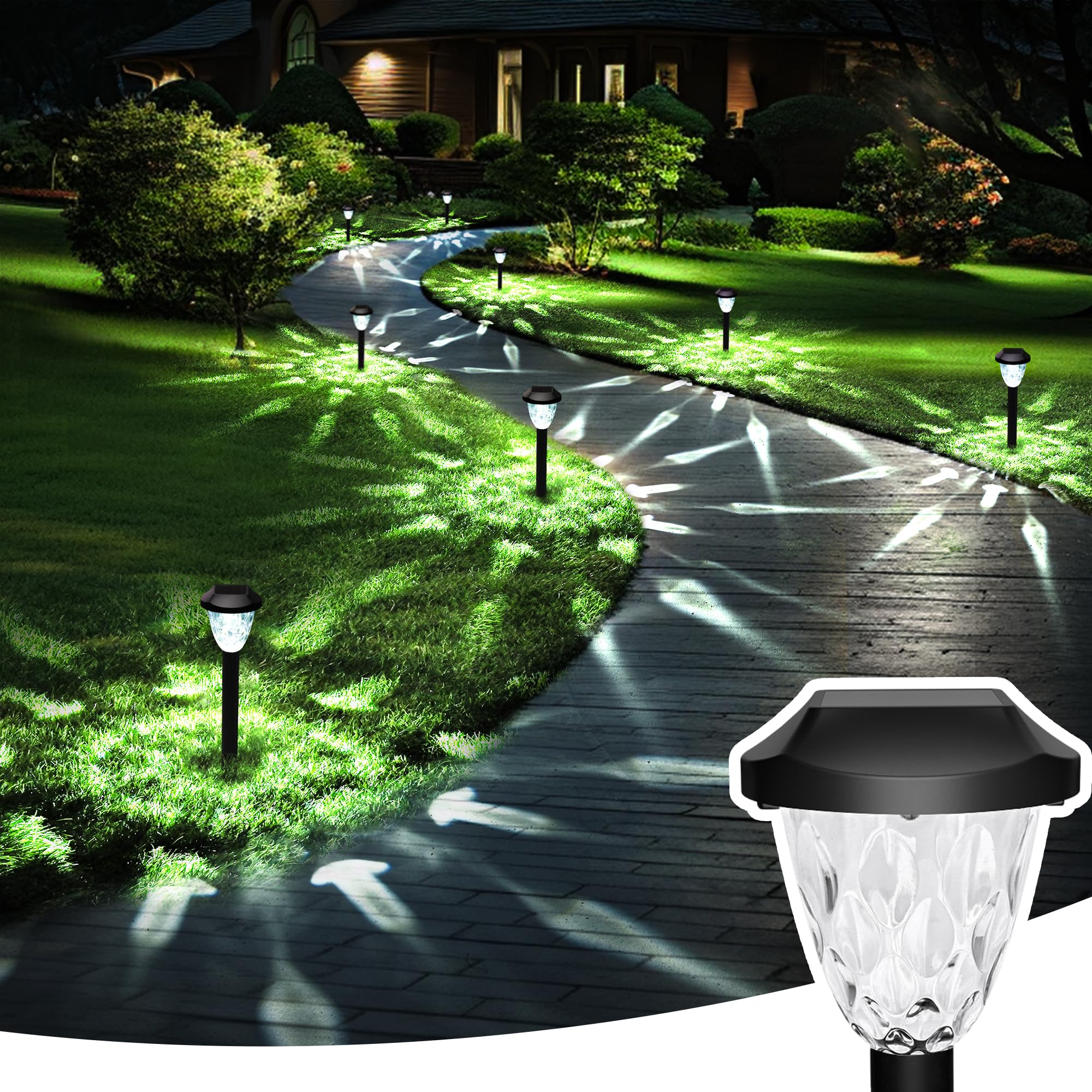 16 Pack Solar Outdoor Lights, Bright Solar Pathway Lights with Great Pattern, Waterproof Auto On/Off Solar Lights for Outside Garden Walkway Driveway Lawn Pathway