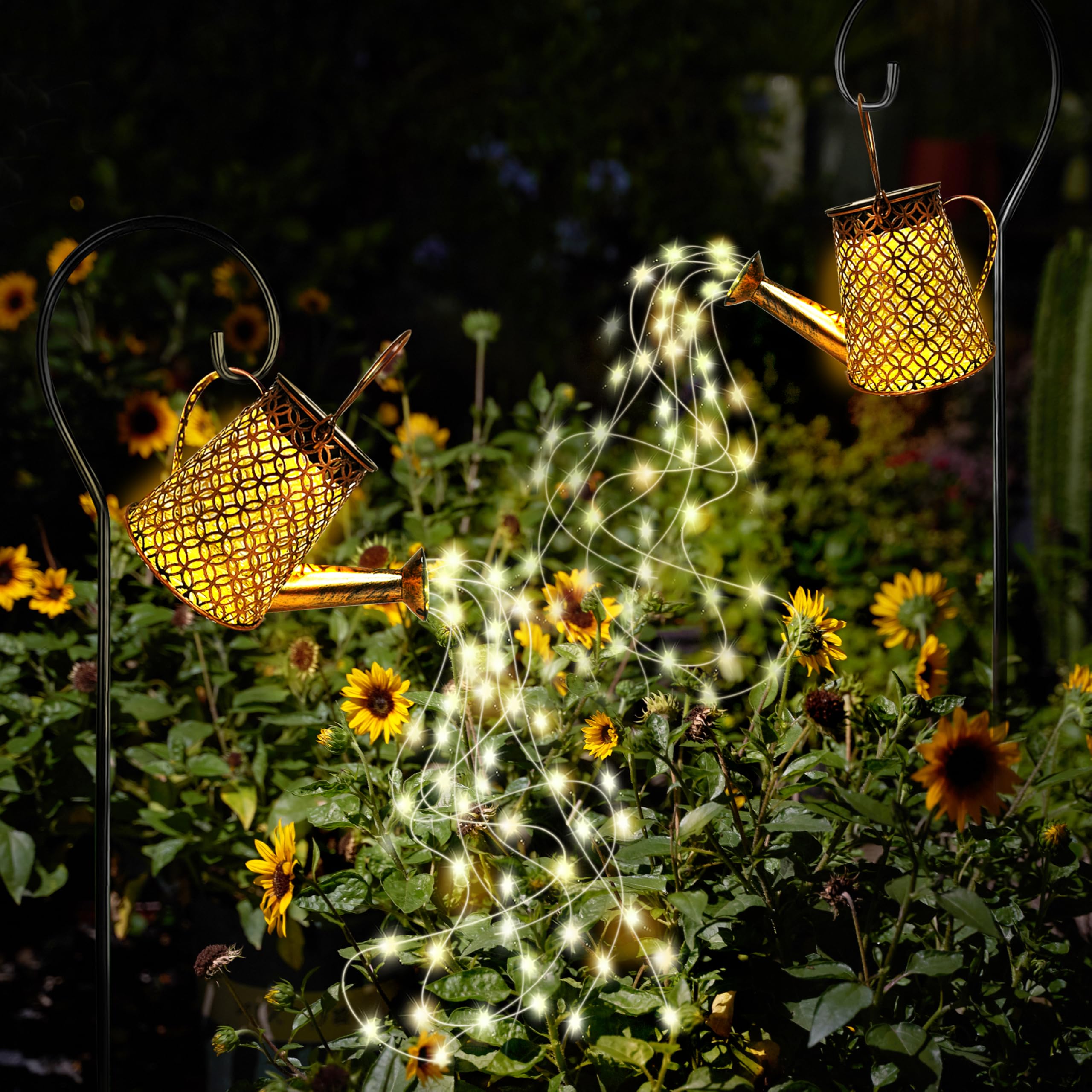 Solar Garden Watering Can Lights,Solar Waterfall Lights with Cascading Lights Waterproof Charging Board,Garden Decor for Outside,Outdoor Solar Light String Fairy LED Hanging Lantern for Yard Decor SY