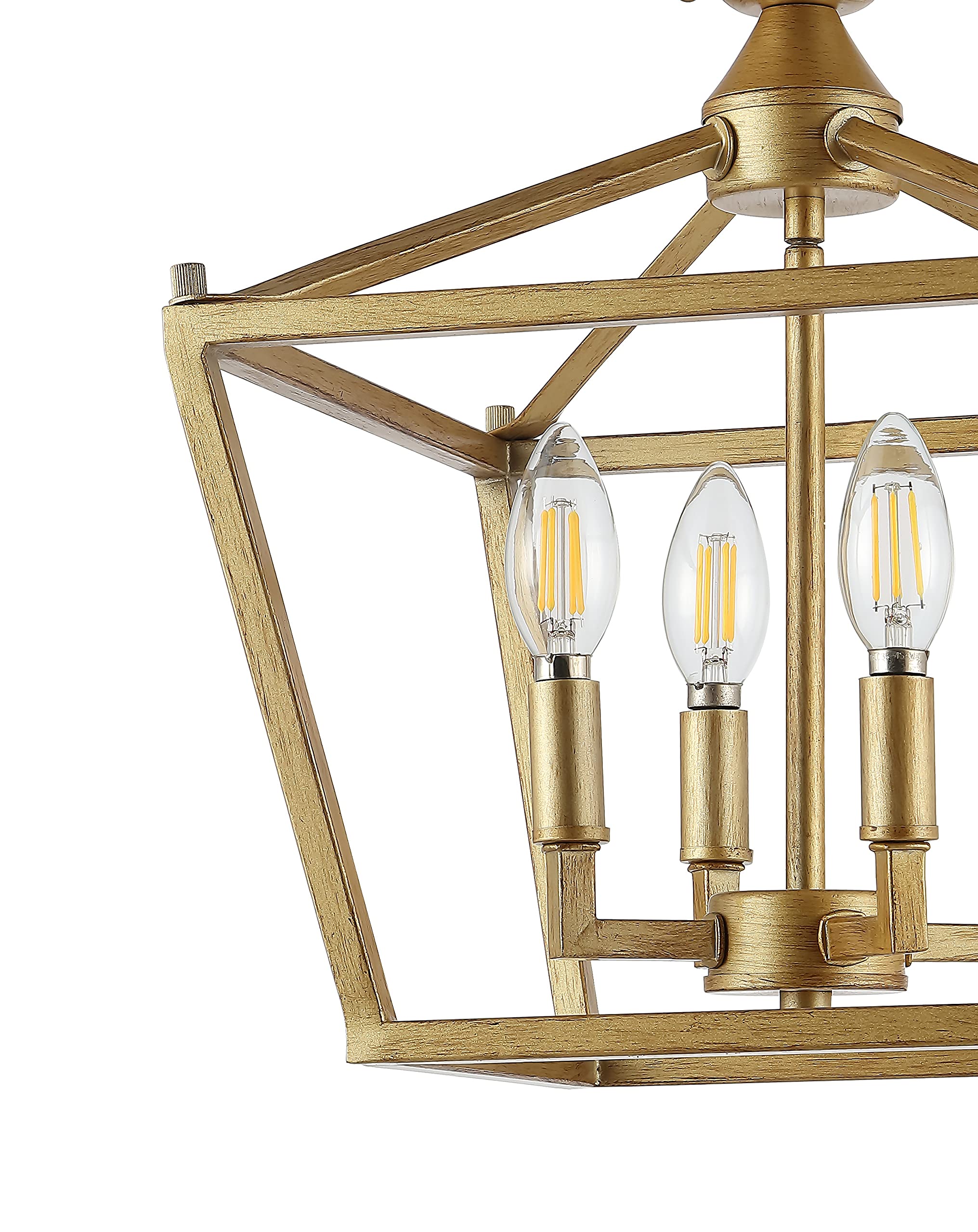 Mini Lantern 12" 4-Light Iron Modern Farmhouse LED Flush Mount, Rustic, Industrial, Dimmable, 2700K Cozy Warm Light Kitchen, Hallway, Bathroom, Stairwell, Brass Gold