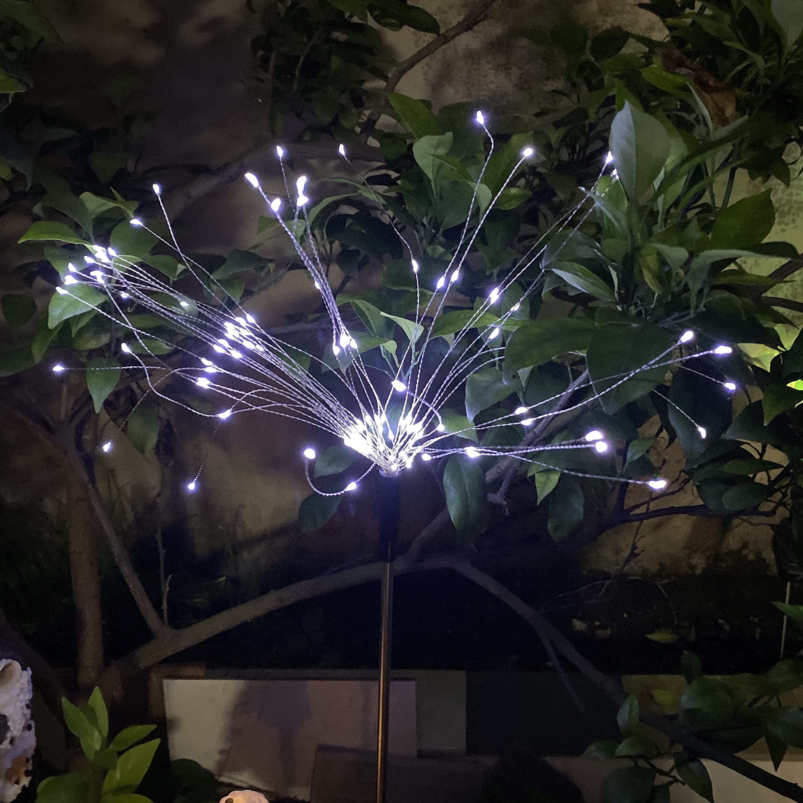 Solar Firework Lights, 2 Pack 120 LEDs 2 Lighting Modes Outdoor Waterproof for Garden Patio Walkway Pathway Party Wedding Christmas Decorative - Cool White